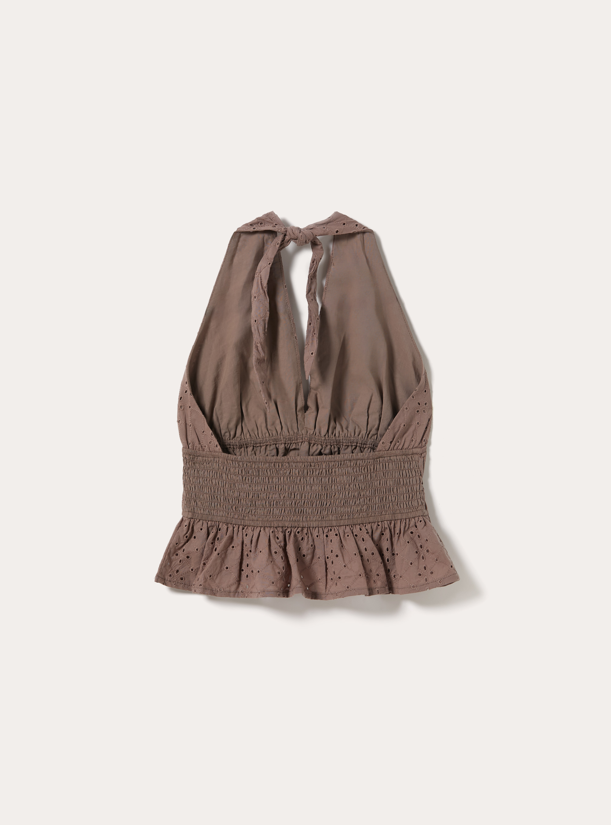 Blusa top in sangallo, BR3 BROWN LIGHT