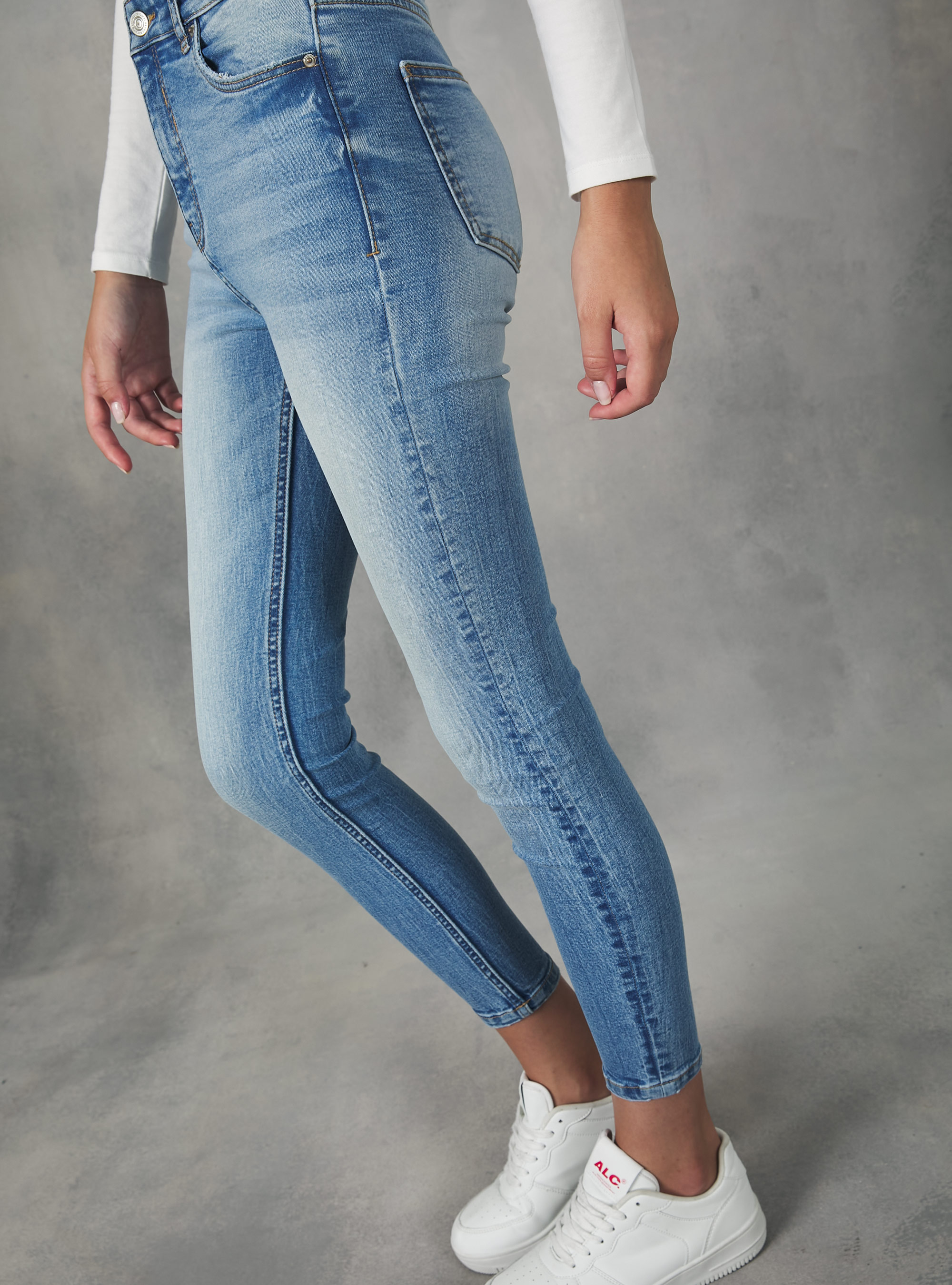 Jean super skinny &agrave; taille haute, D006 AZURE