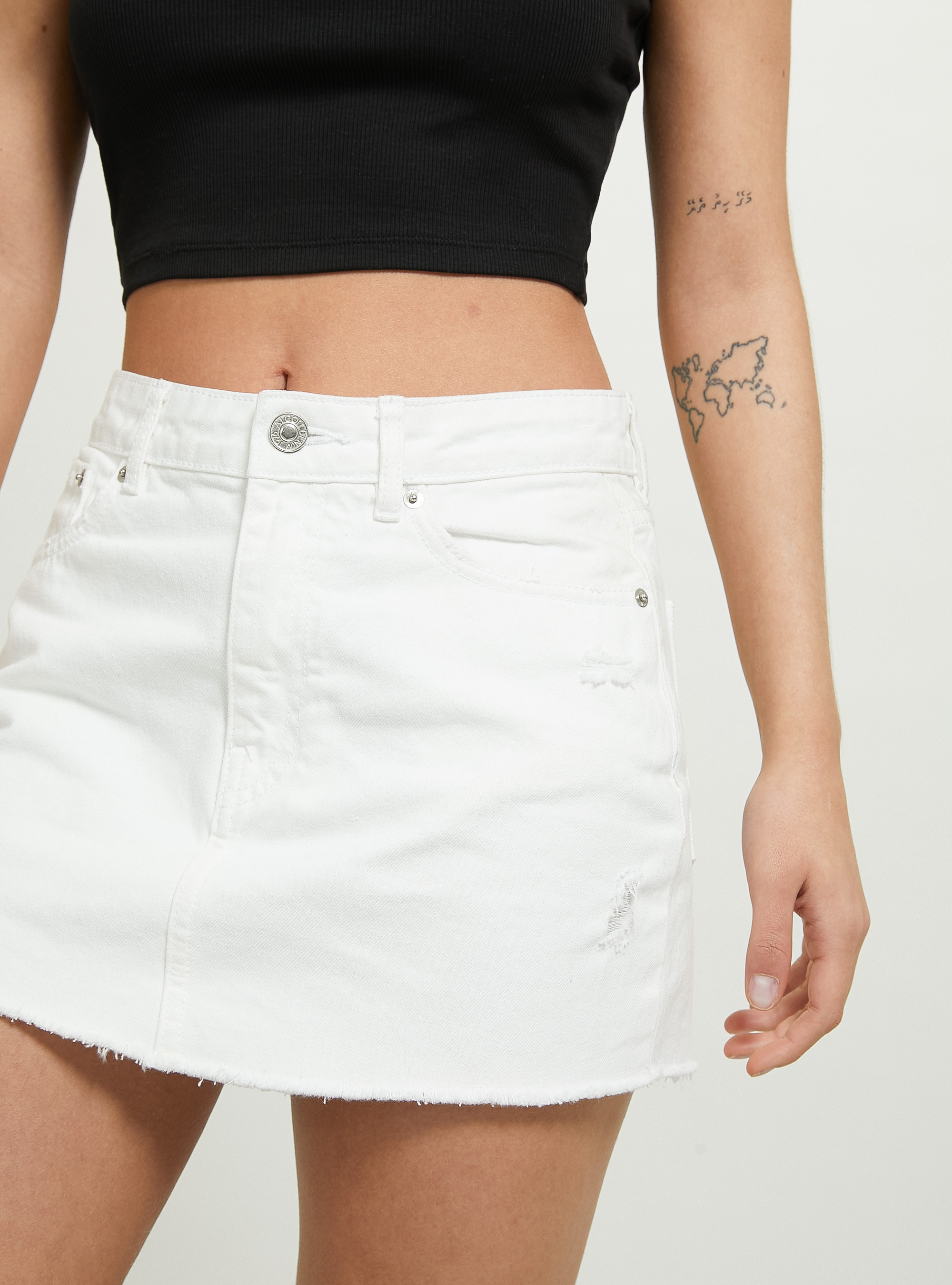 Gonna in denim con strappi, BIANCO