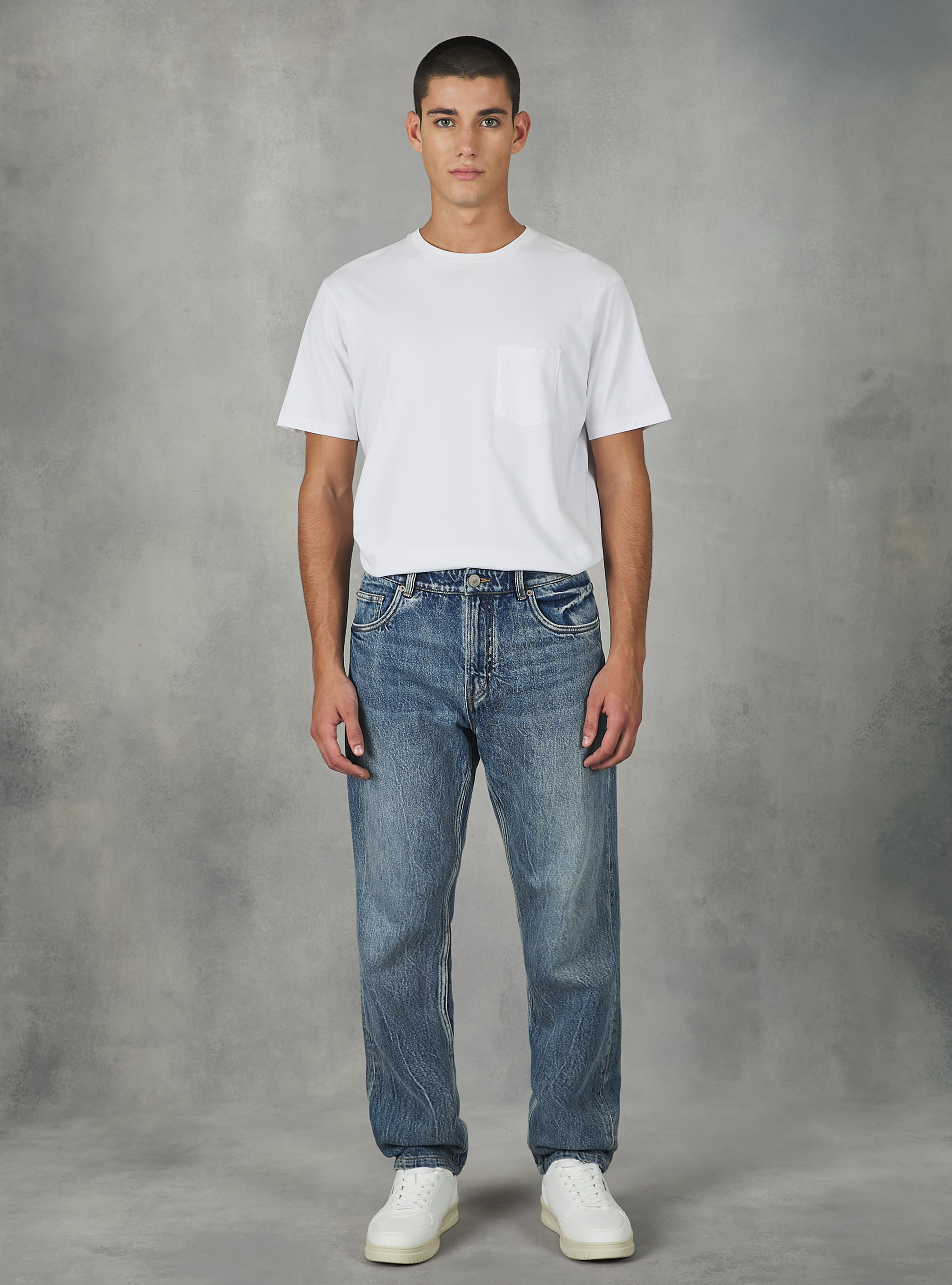 Straight Fit Cotton Jeans, D002 MEDIUM DARK BLUE