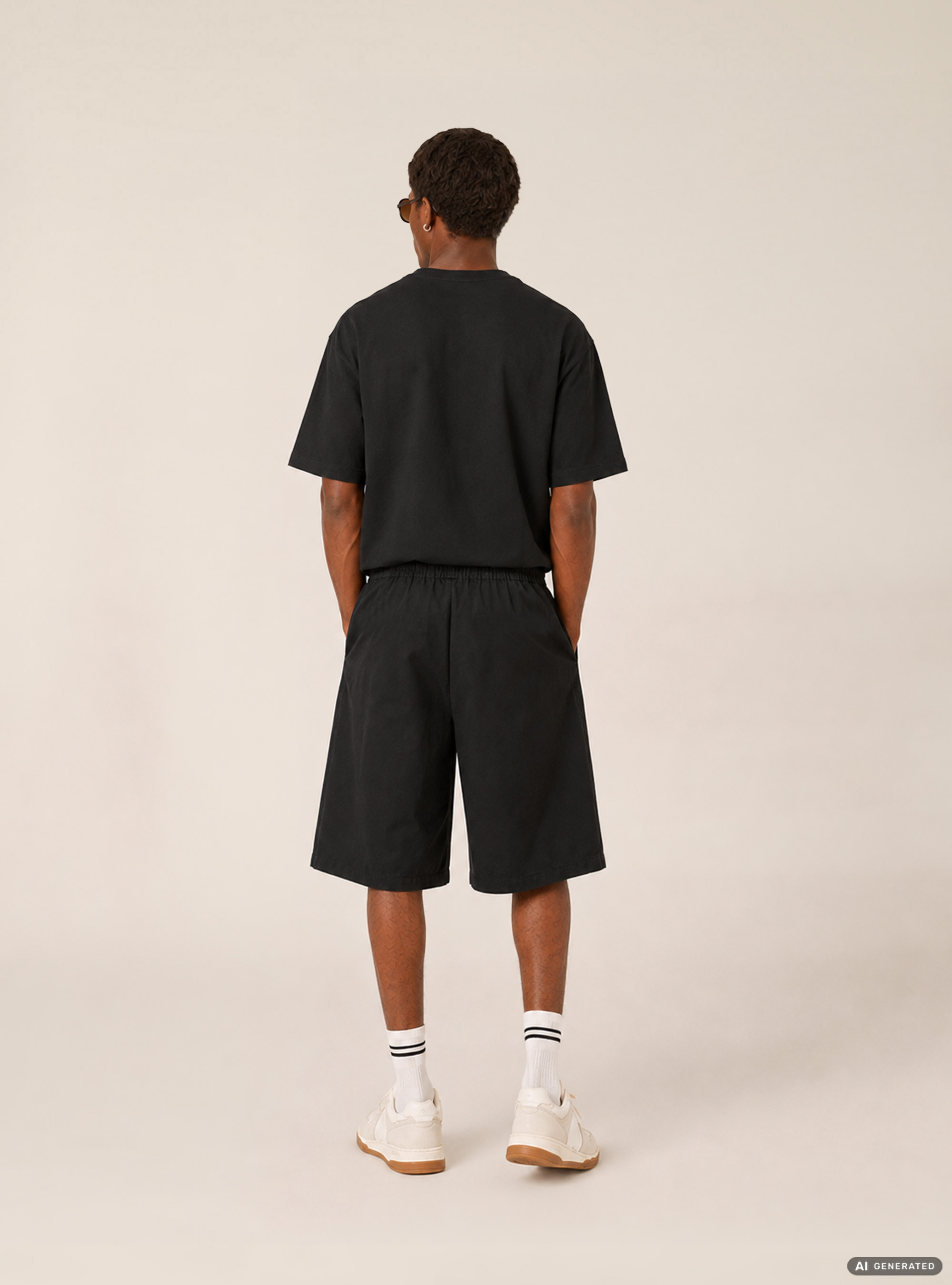 Bermuda baggy con pince misto cotone, BK1 BLACK