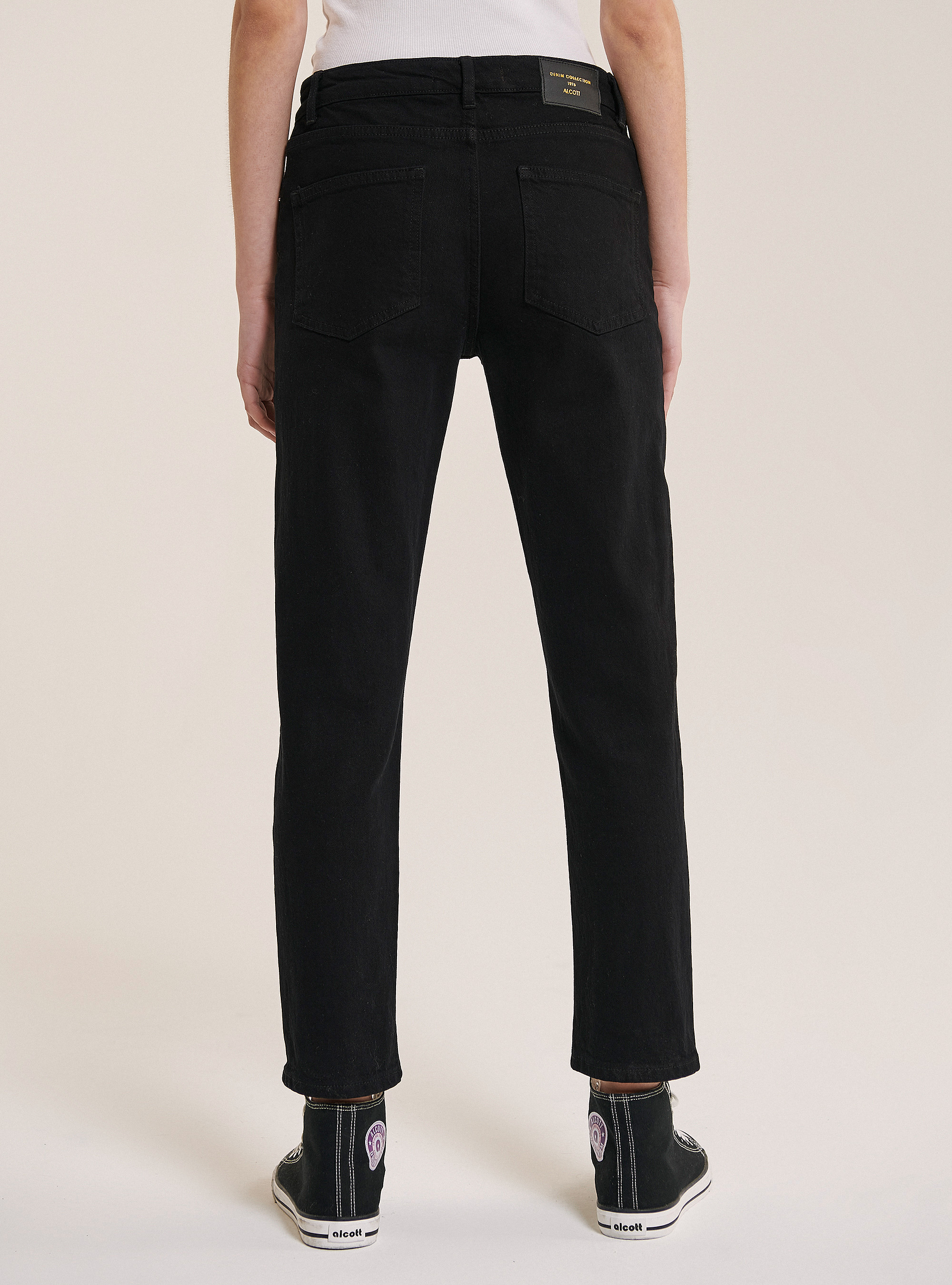 Pantalons twill stretch slim boyfriend, C101 BLACK