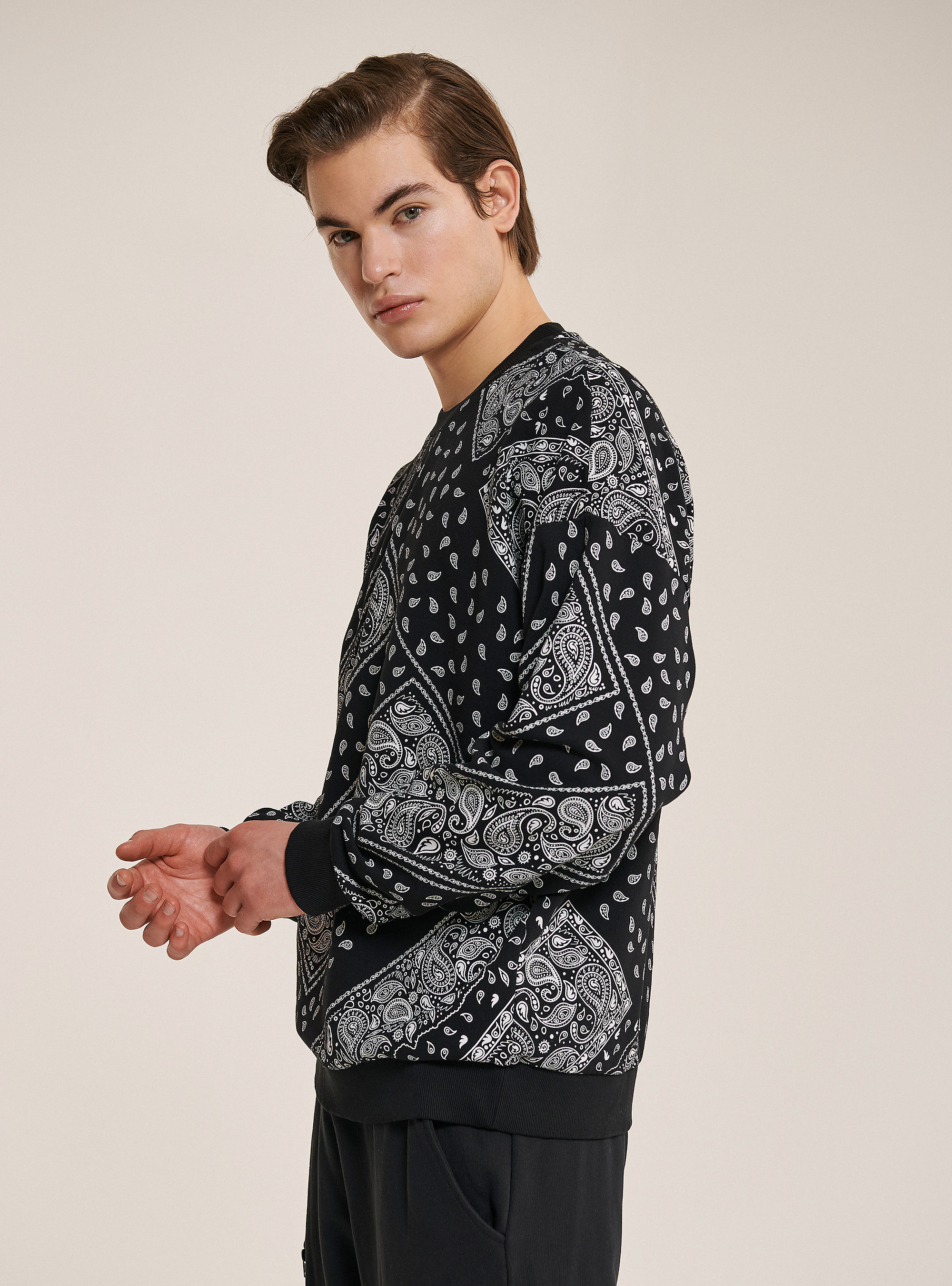 Ringhals-Sweatshirt mit Paisley-Print, C101 BLACK