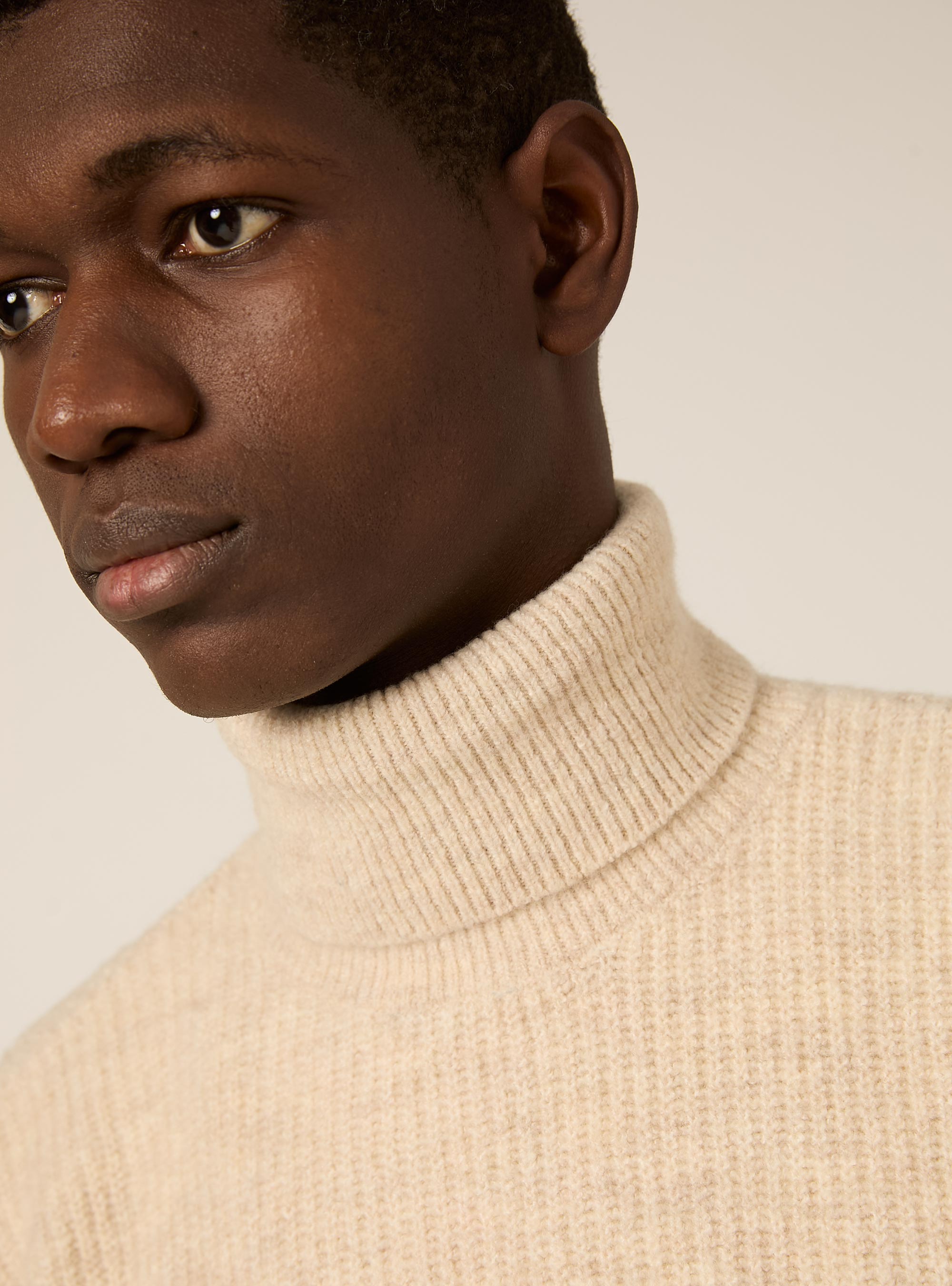 Maglia collo alto costa inglese, MBG3 BEIGE MEL LIGHT