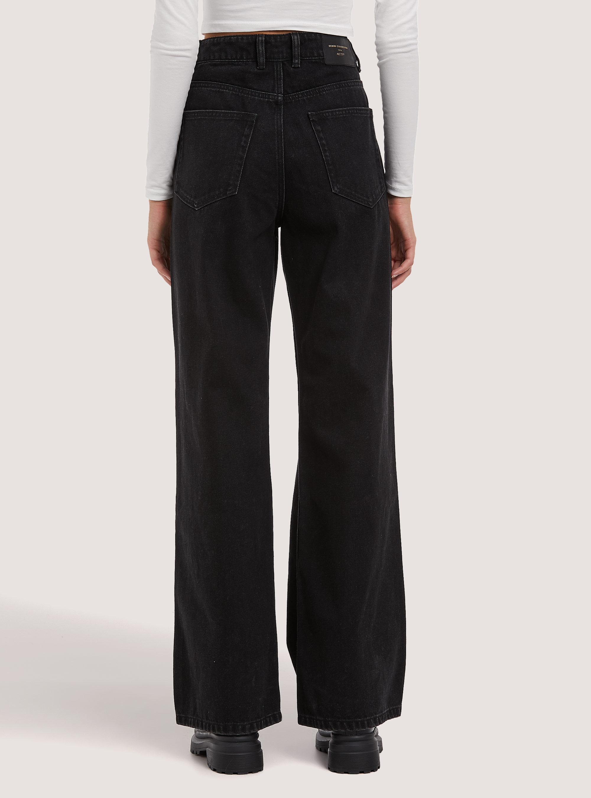 Cotton wide leg jeans, D000 BLACK