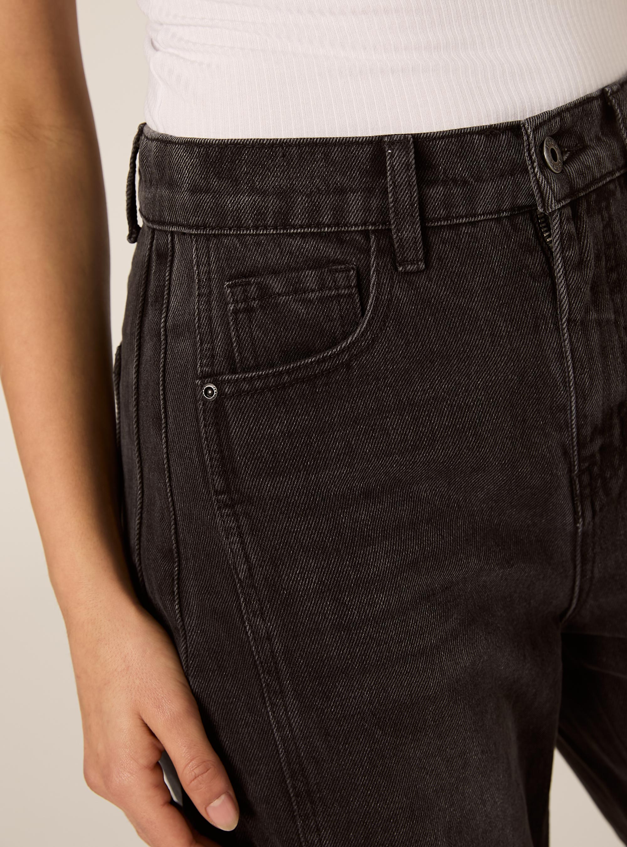 Jeans balloon con tagli ginocchio, D000 BLACK