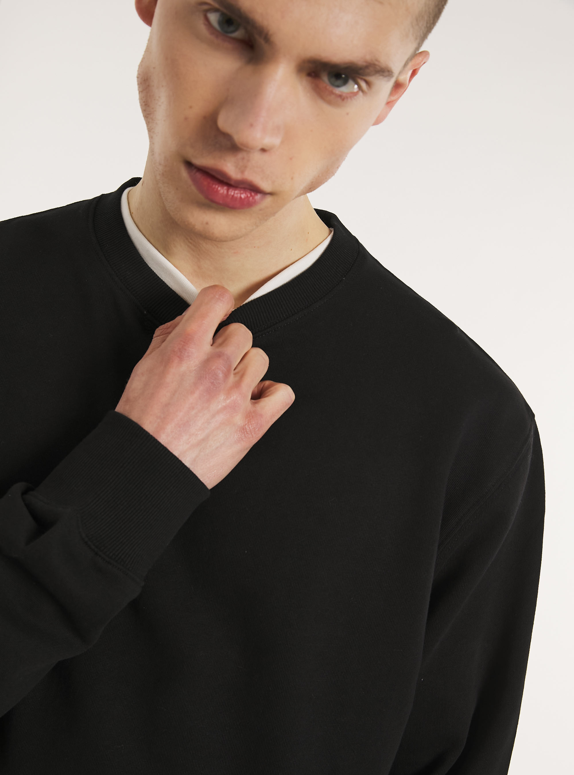 Felpa girocollo tinta unita, BK1 BLACK