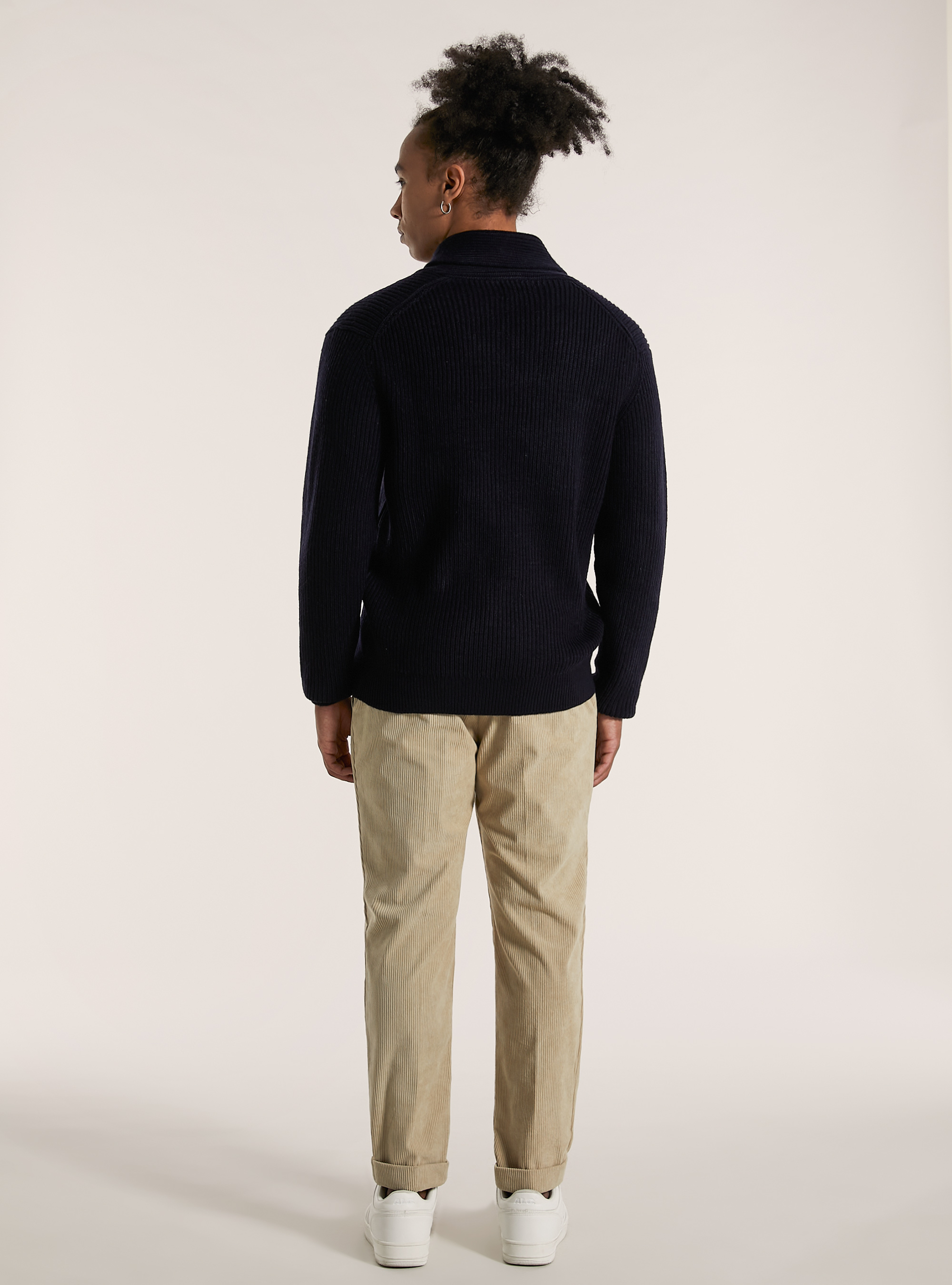 Pullover morbido a coste con colletto in rilievo, NA2 NAVY MEDIUM