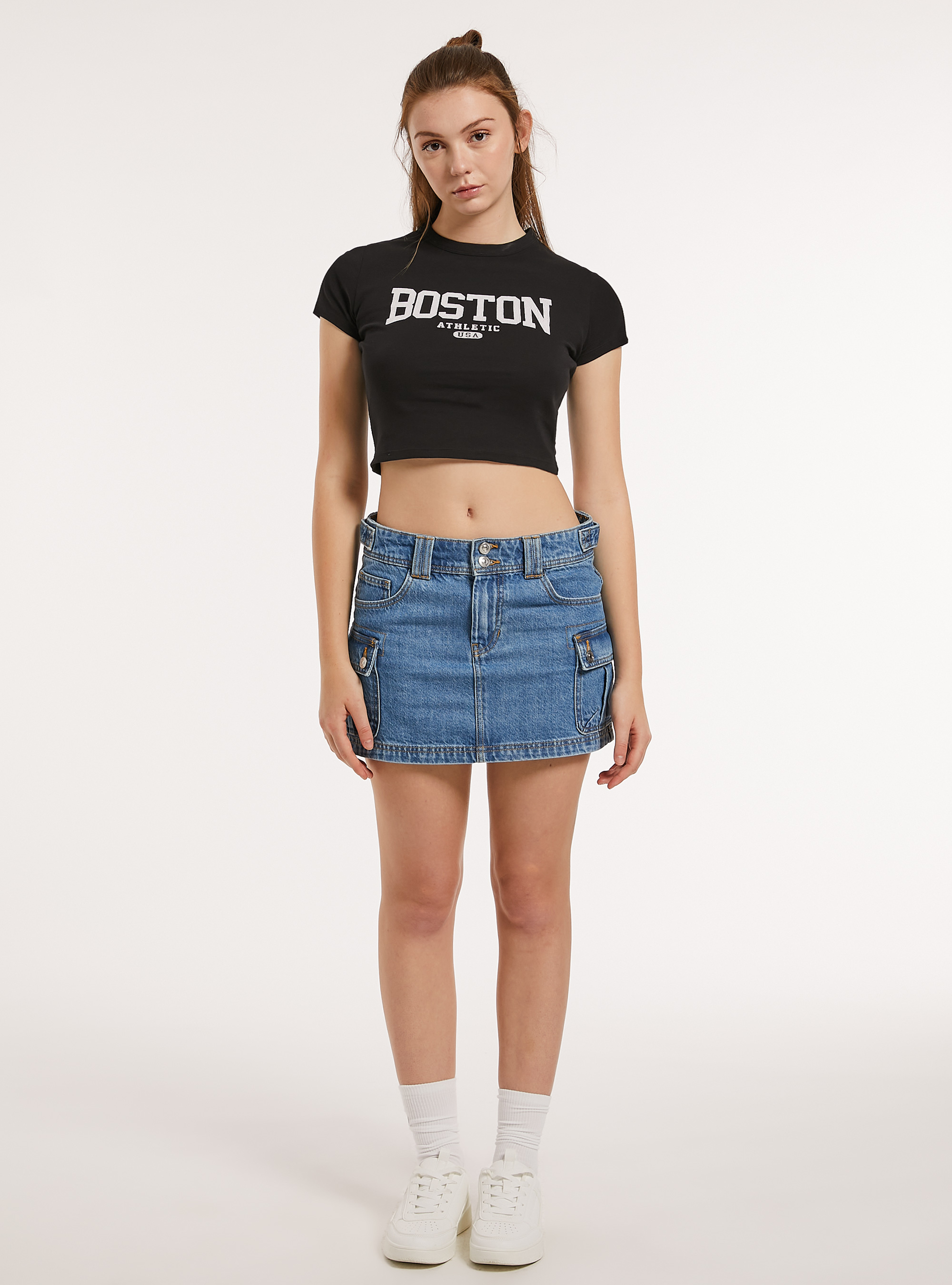 Cropped t-shirt with print, BK1 BLACK