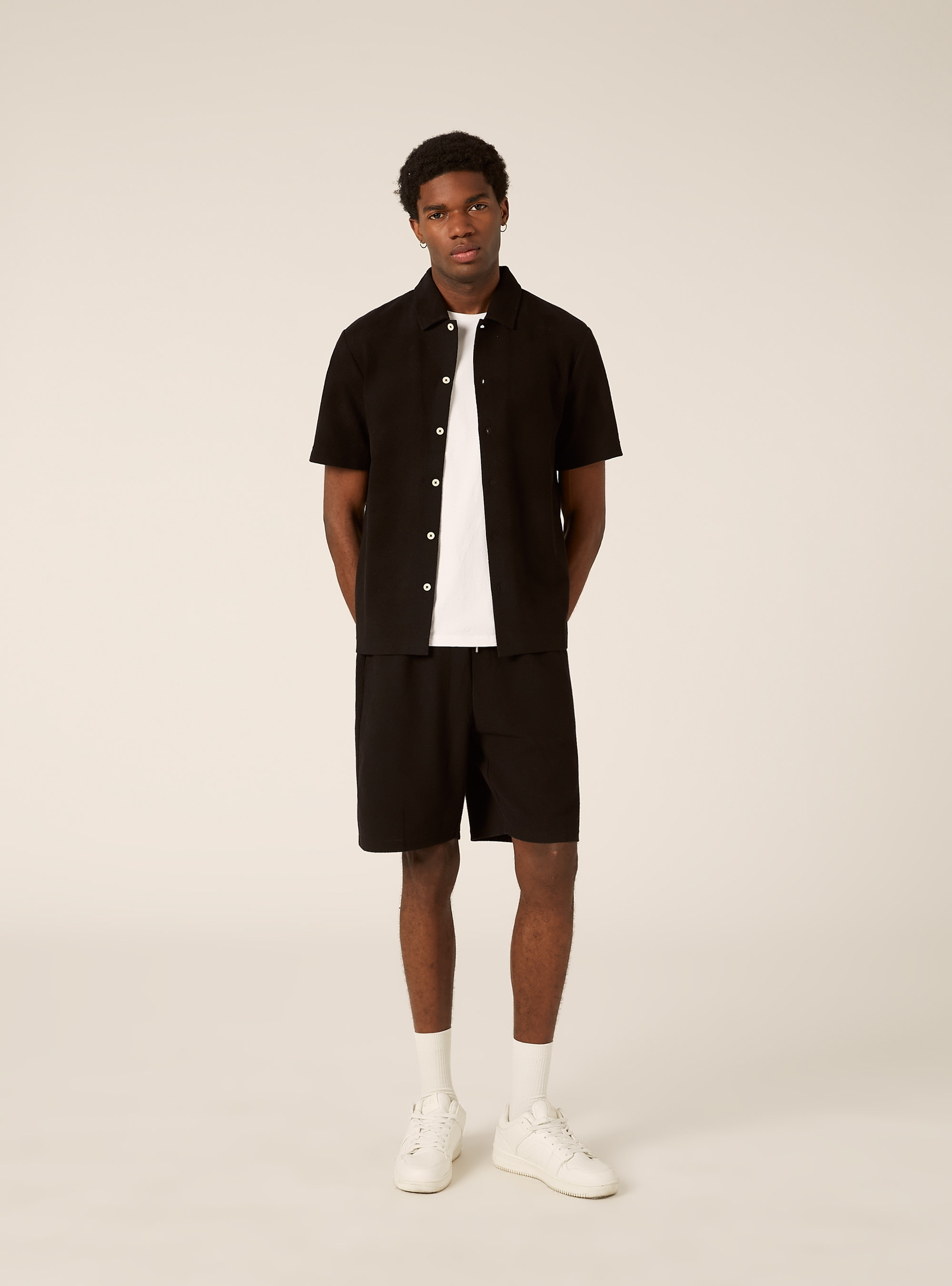Textured short-sleeved shirt, BK1 BLACK