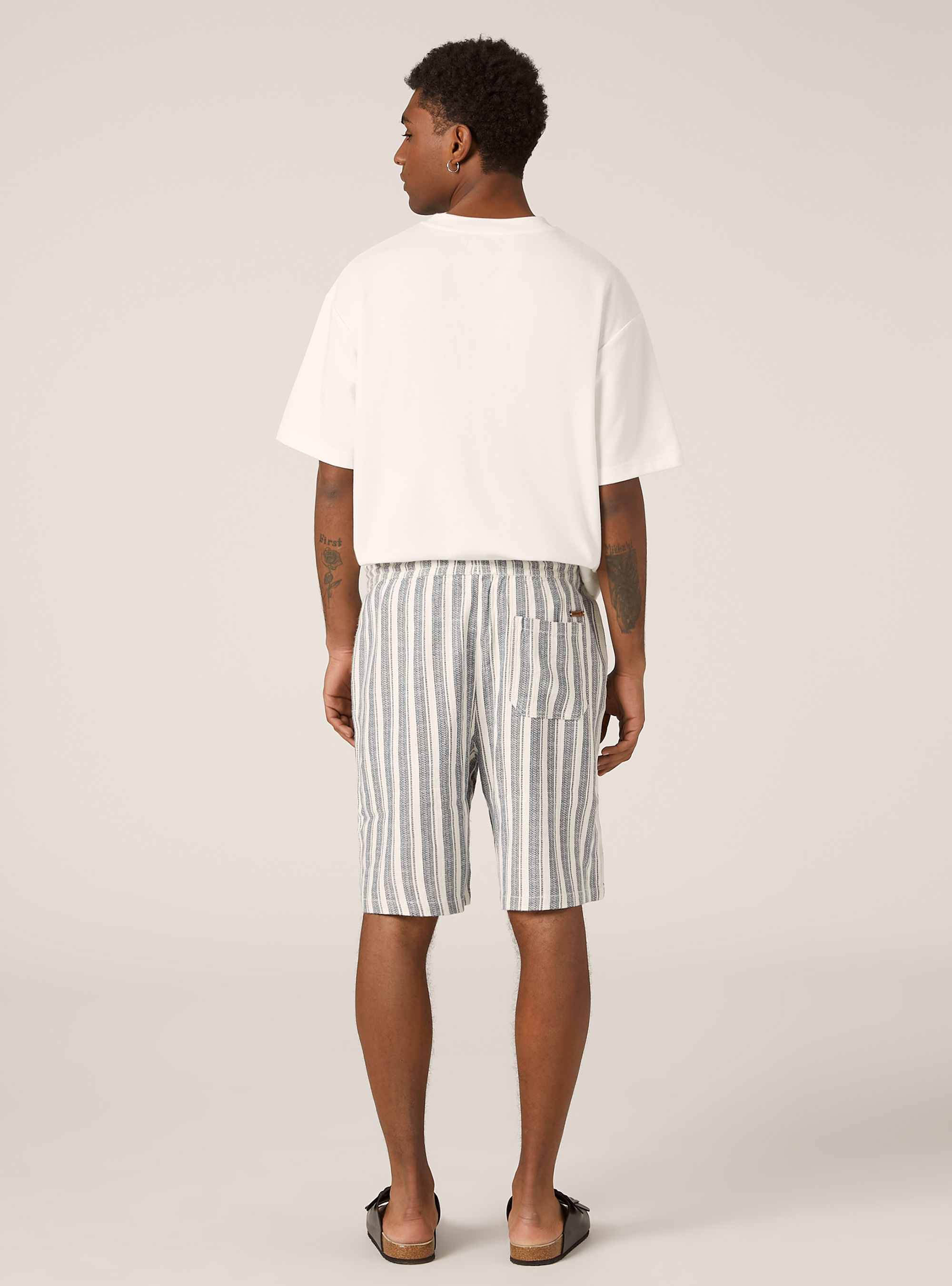 Bermuda de rayas en mezcla de lino, AZ3 AZURE LIGHT