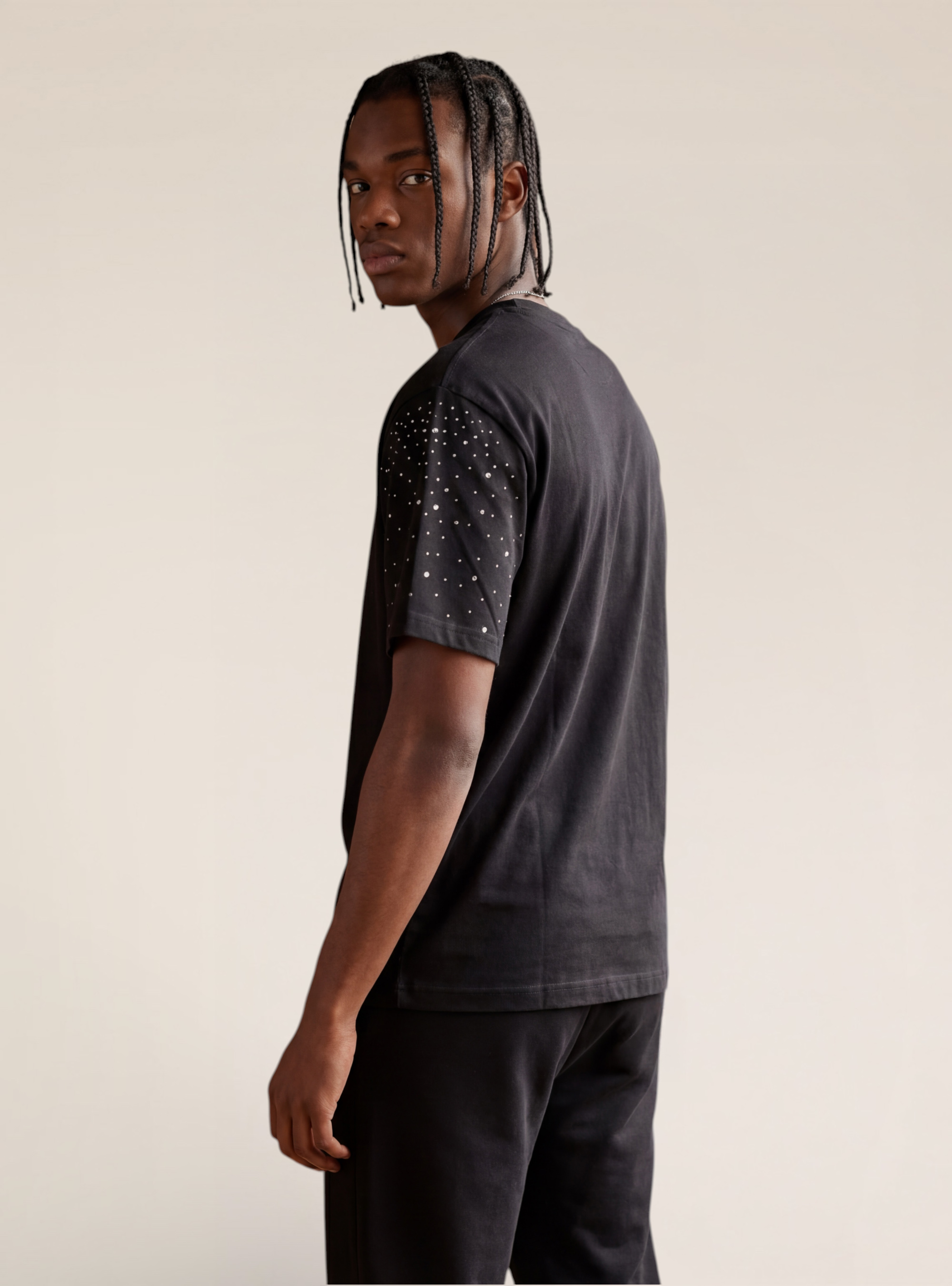 T-shirt boxy  con strass, BK1 BLACK