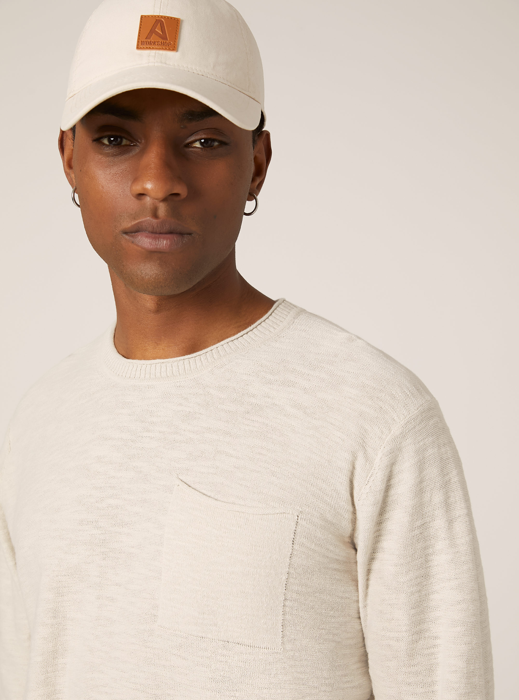 Leichter Baumwoll-Slub-Pullover, SA3 SAND LIGHT