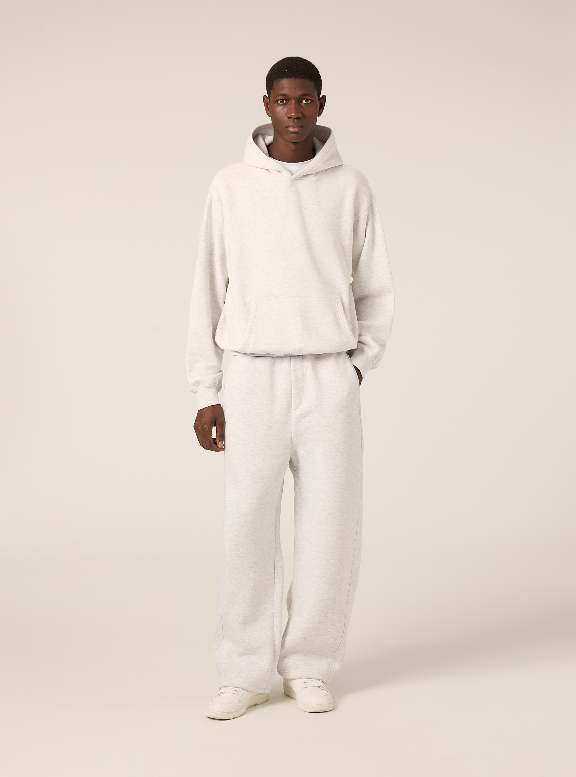 Barrel fit fleece trousers, MGY3 GREY MEL LIGHT