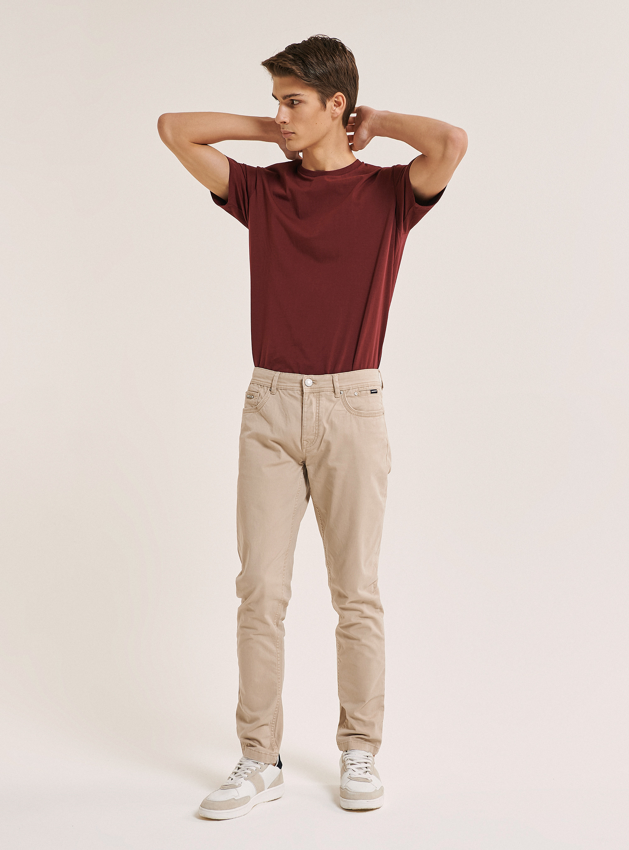 Pantalon skinny fit en coton recycl&eacute;, C581 BEIGE