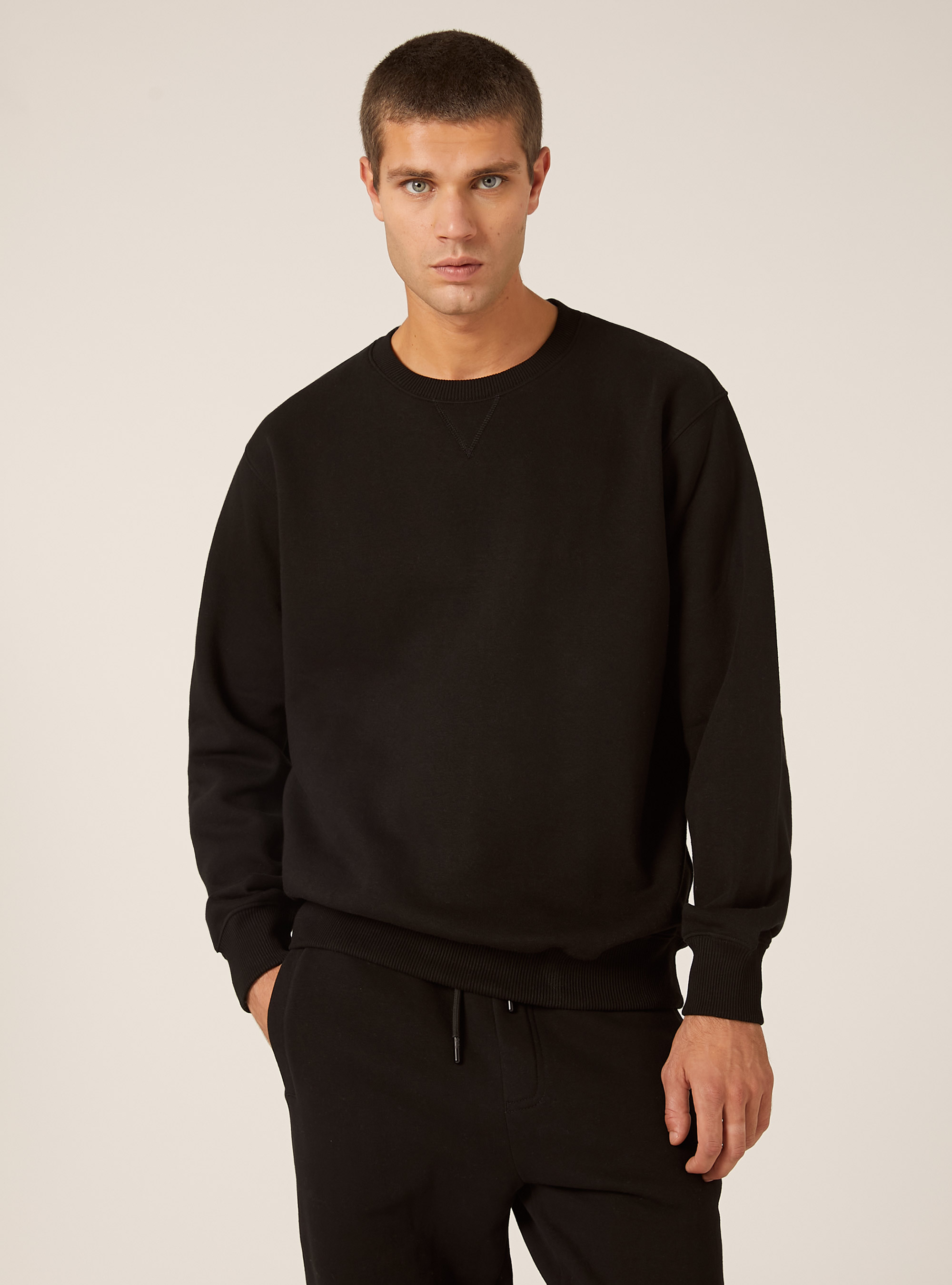 Sudadera de cuello redondo lisa, BK1 BLACK