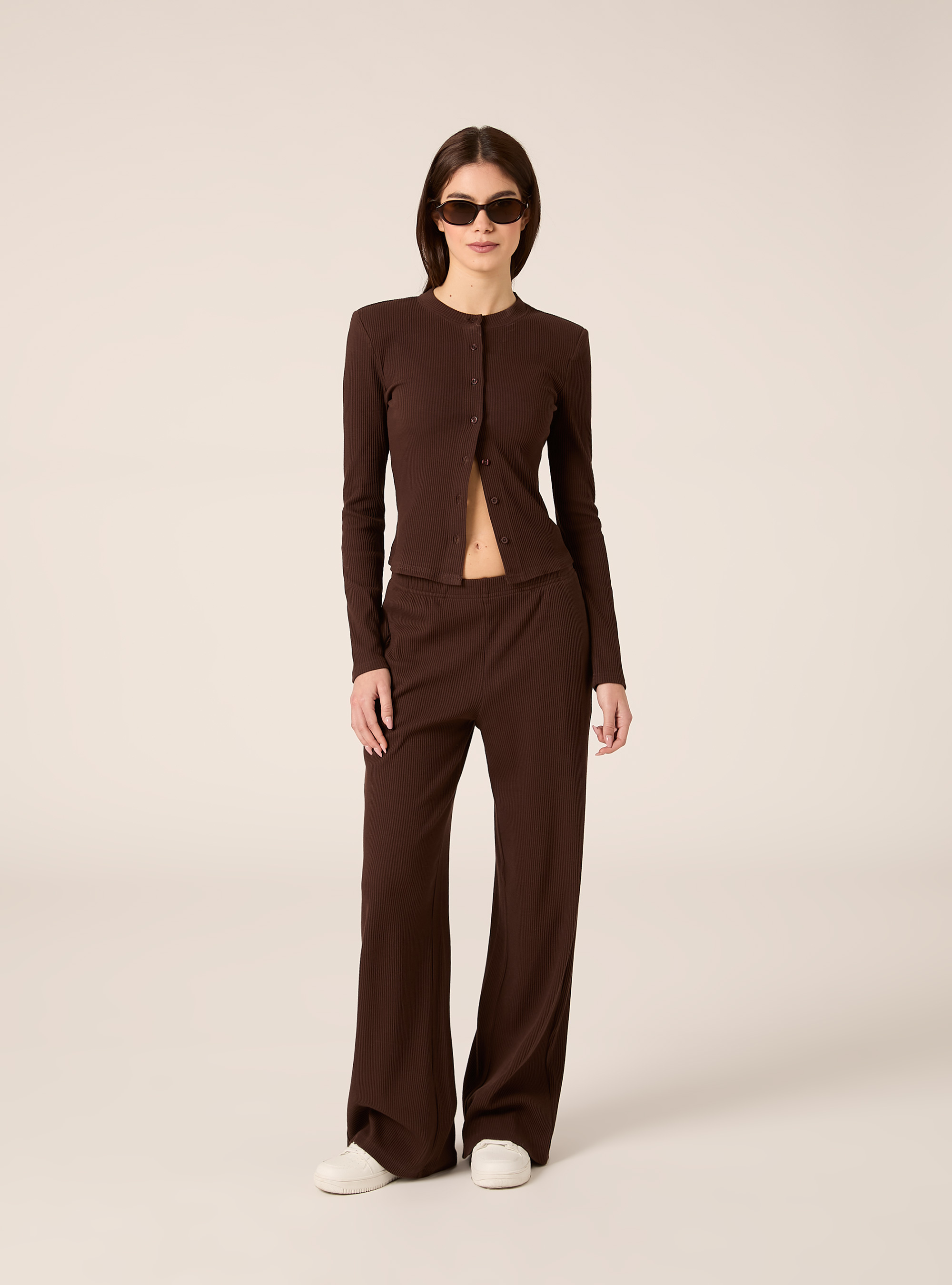 Pantaloni in maglia a coste, BR1 BROWN DARK