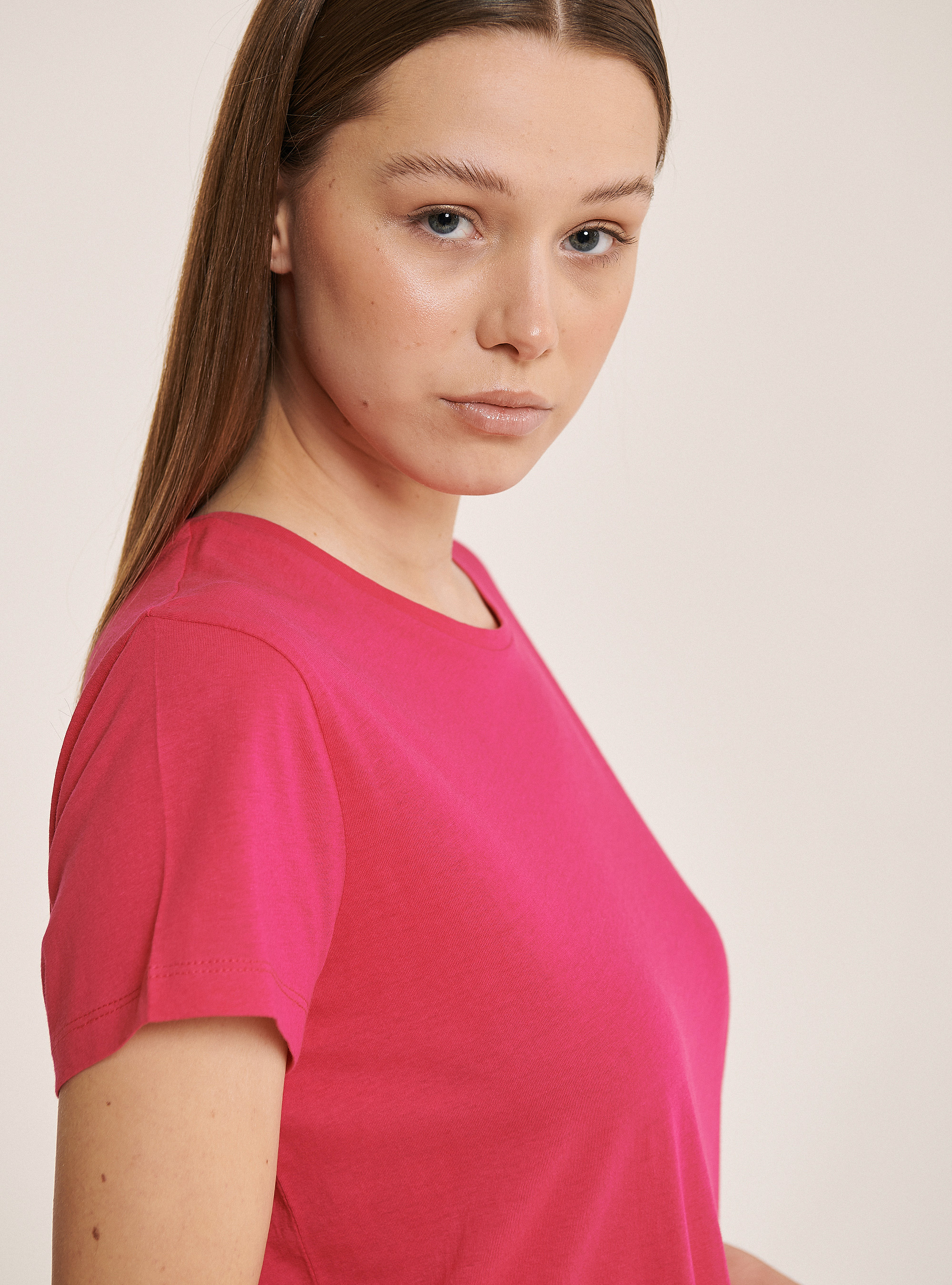 Camiseta lisa oversize de algod&oacute;n, FUCSIA