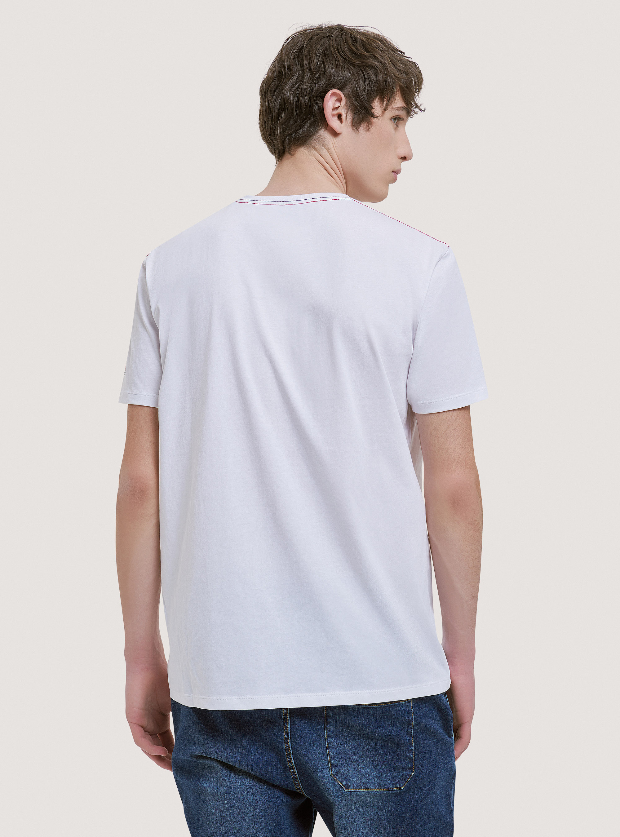 Camiseta de algod&oacute;n con estampado USA, BLANCO