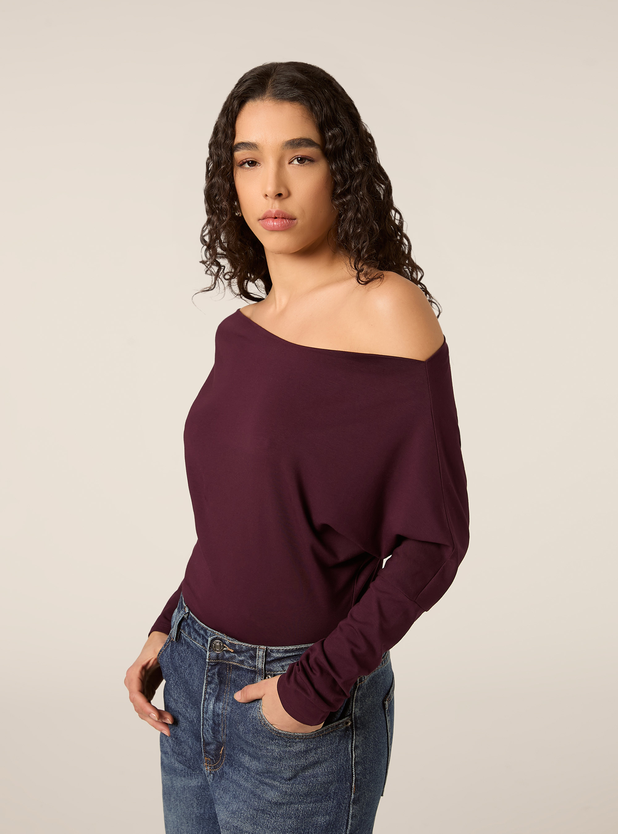 T-shirt a maniche lunghe asimmetrica, VI2 VIOLET MEDIUM