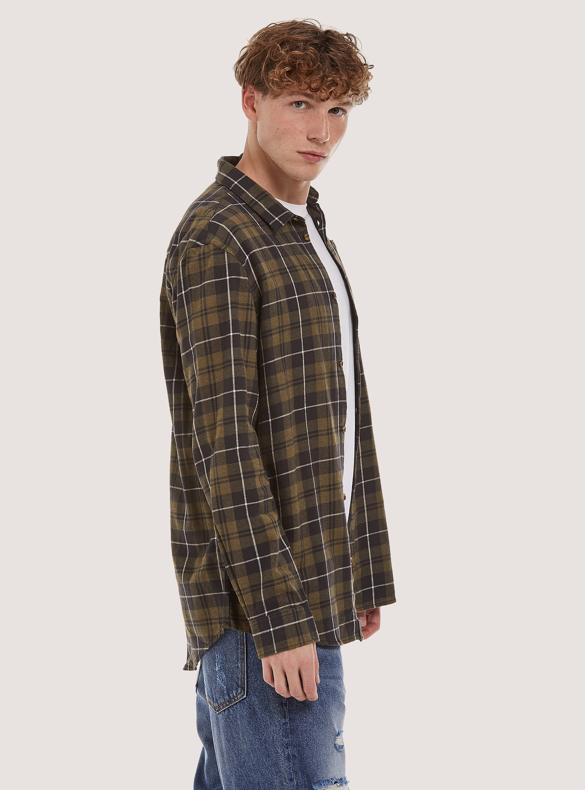 Checked Flannel Shirt, KY1 KAKY DARK