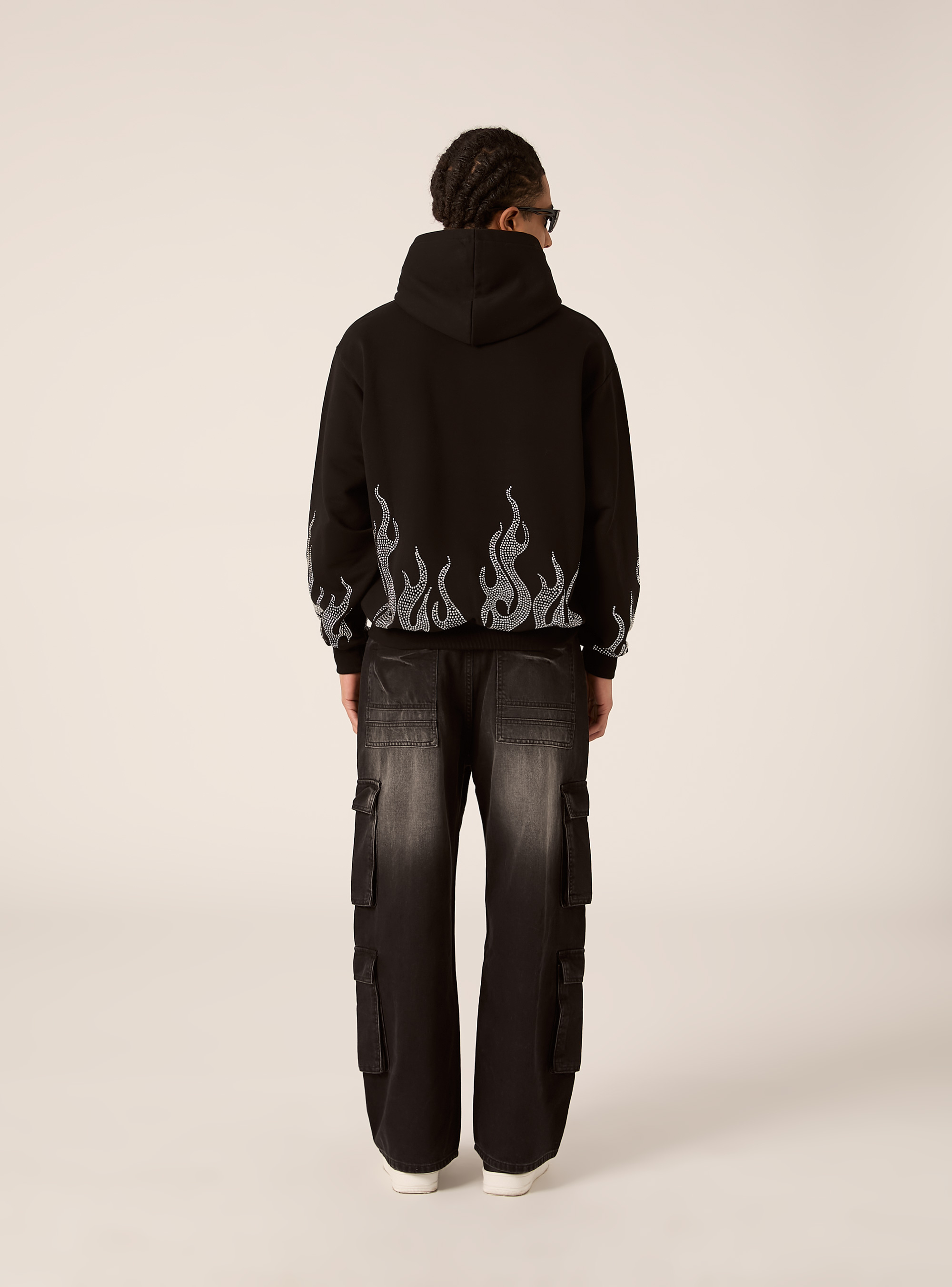 Boxy fit sweatshirt with rhinestones, BK1 BLACK