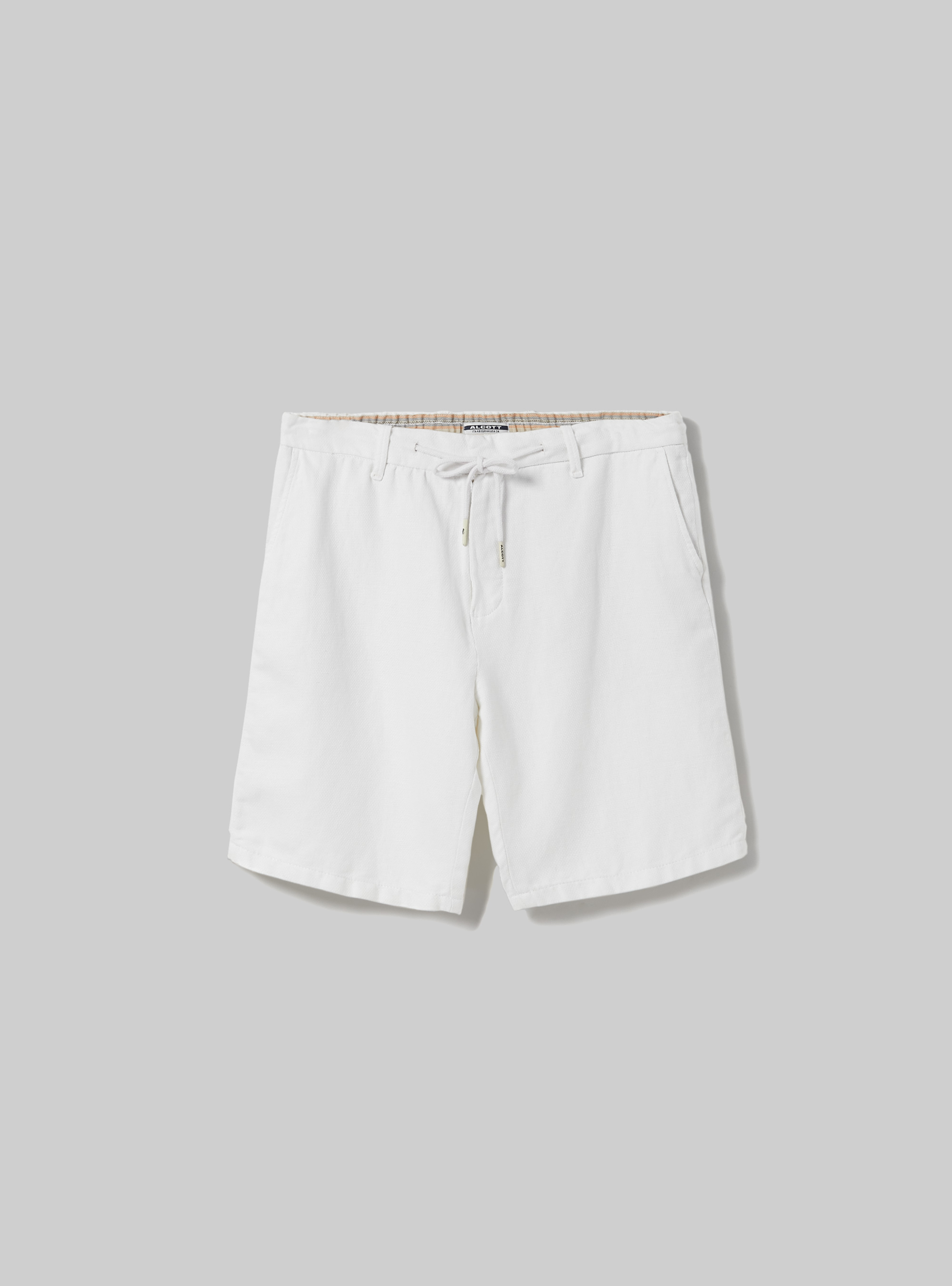 Linen-blend bermuda shorts with drawstring waist, WH1 OFF WHITE