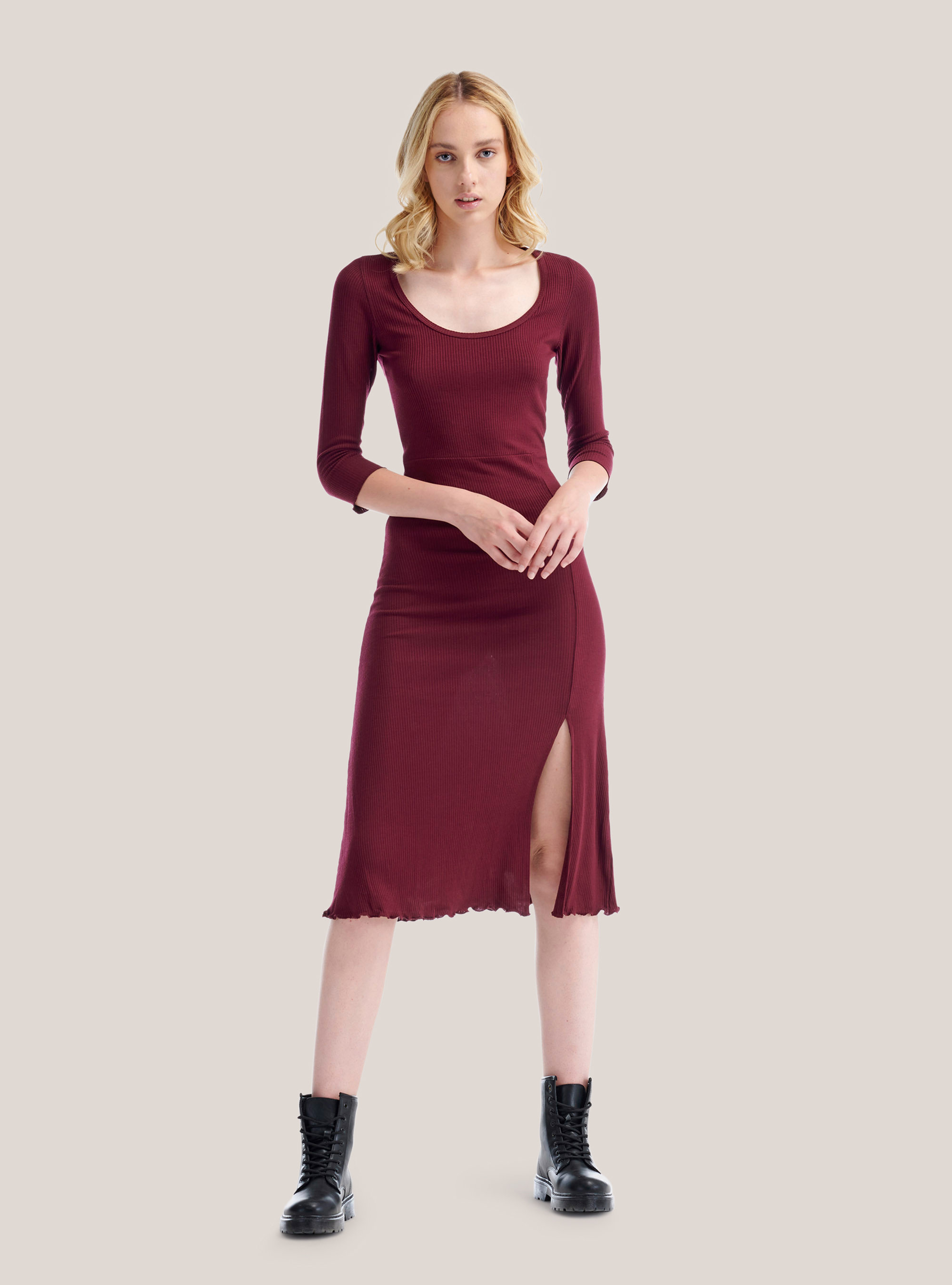 Stretch fabric long ribbed dress