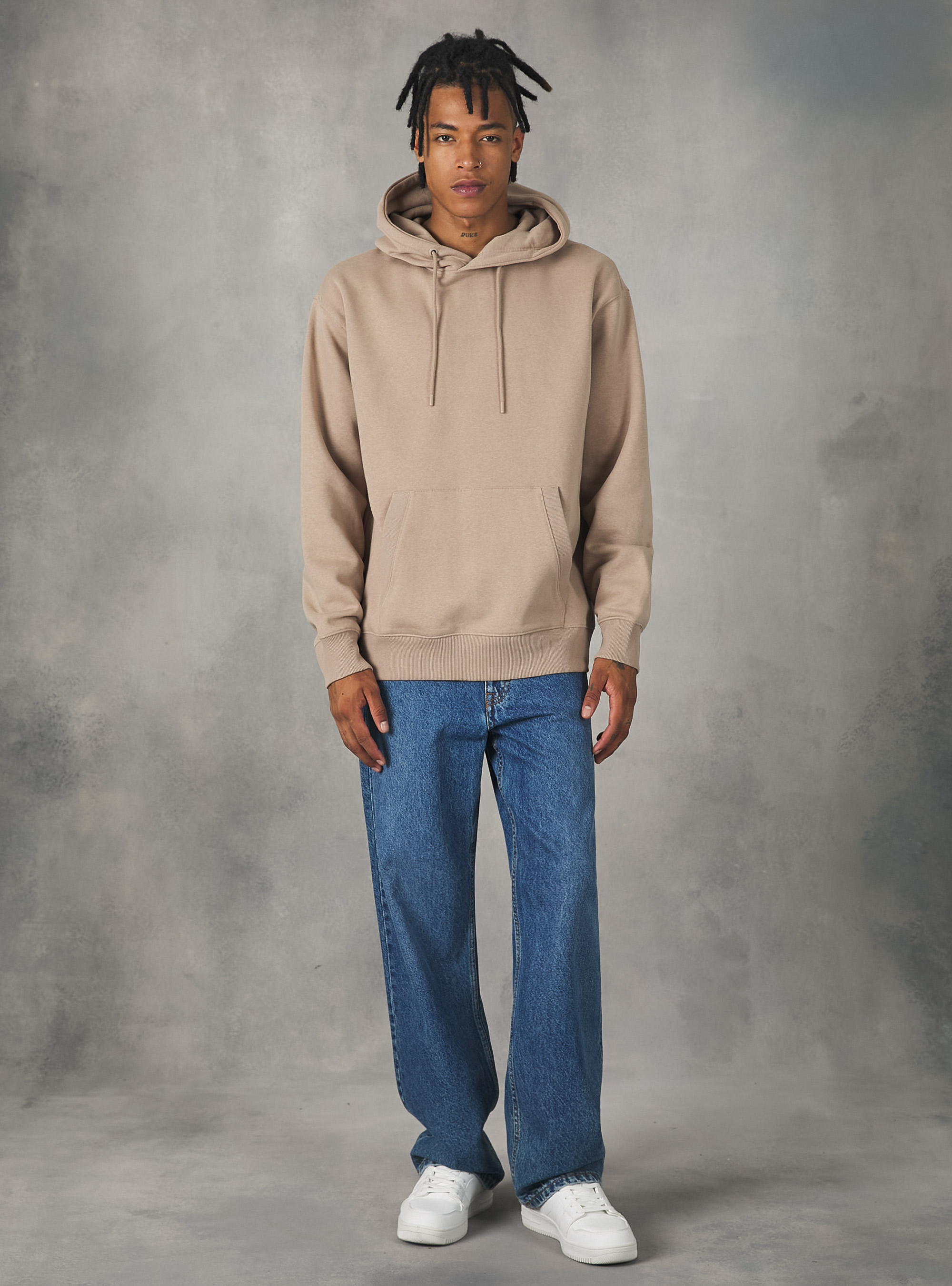 Sweatshirt with hood and pouch pocket, BG1 BEIGE DARK