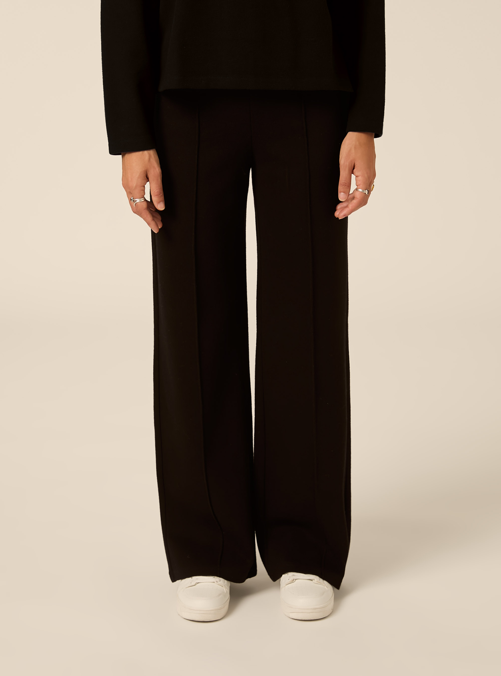 Pantaloni in maglia con nervatura, BK1 BLACK