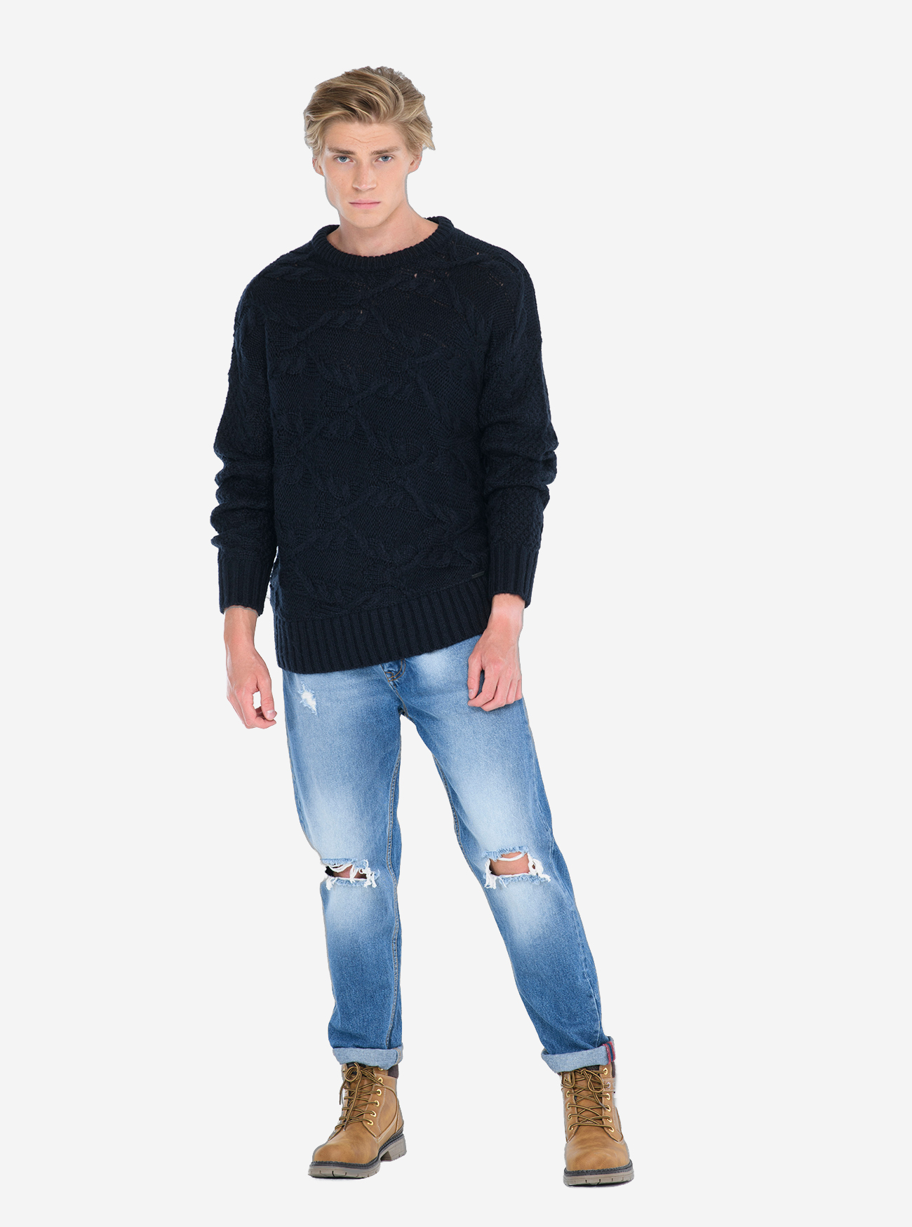 Pullover trecce orizzontali, BLUE NAVY