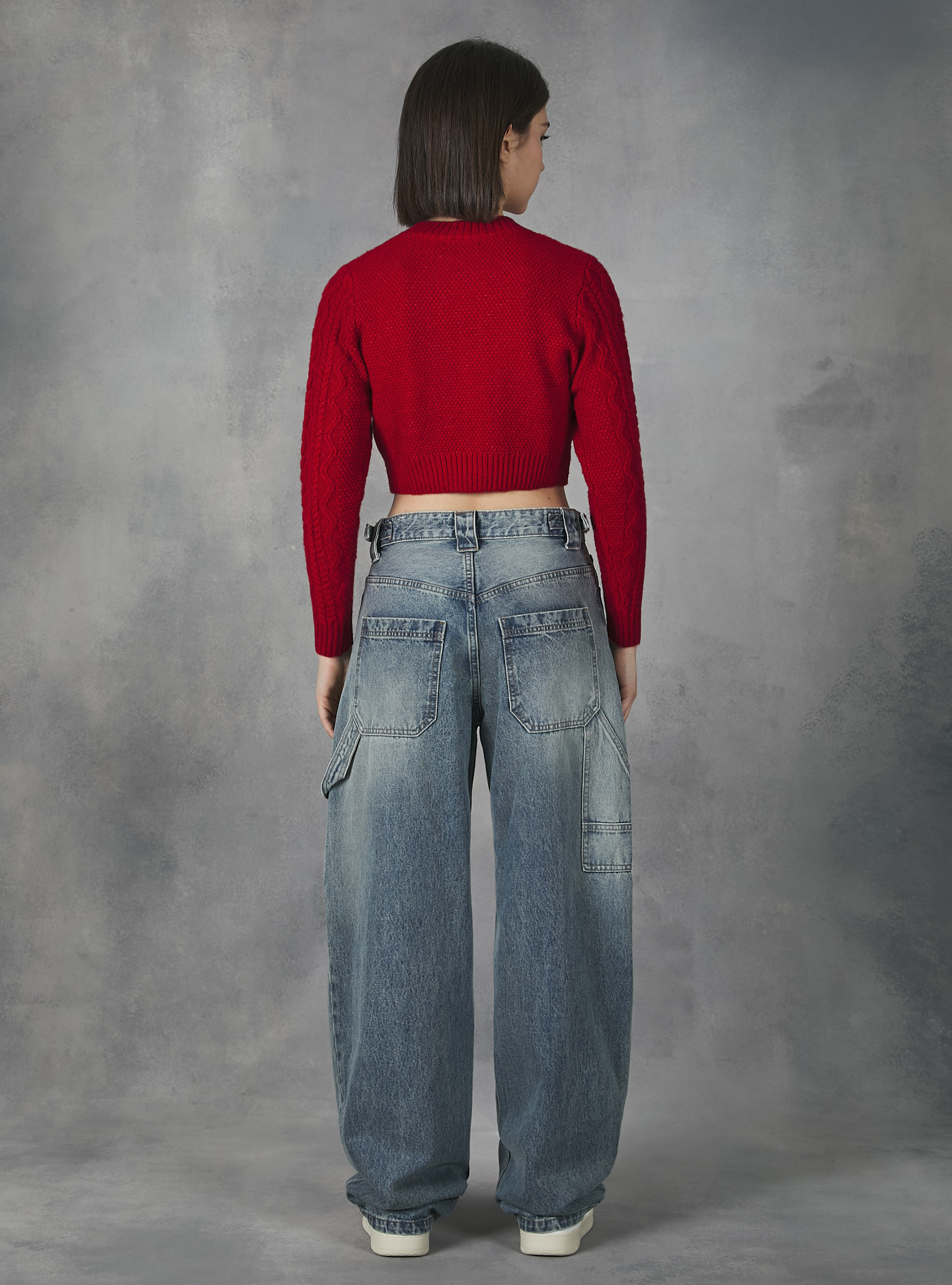 Cropped pullover with braids, RD2 RED MEDIUM