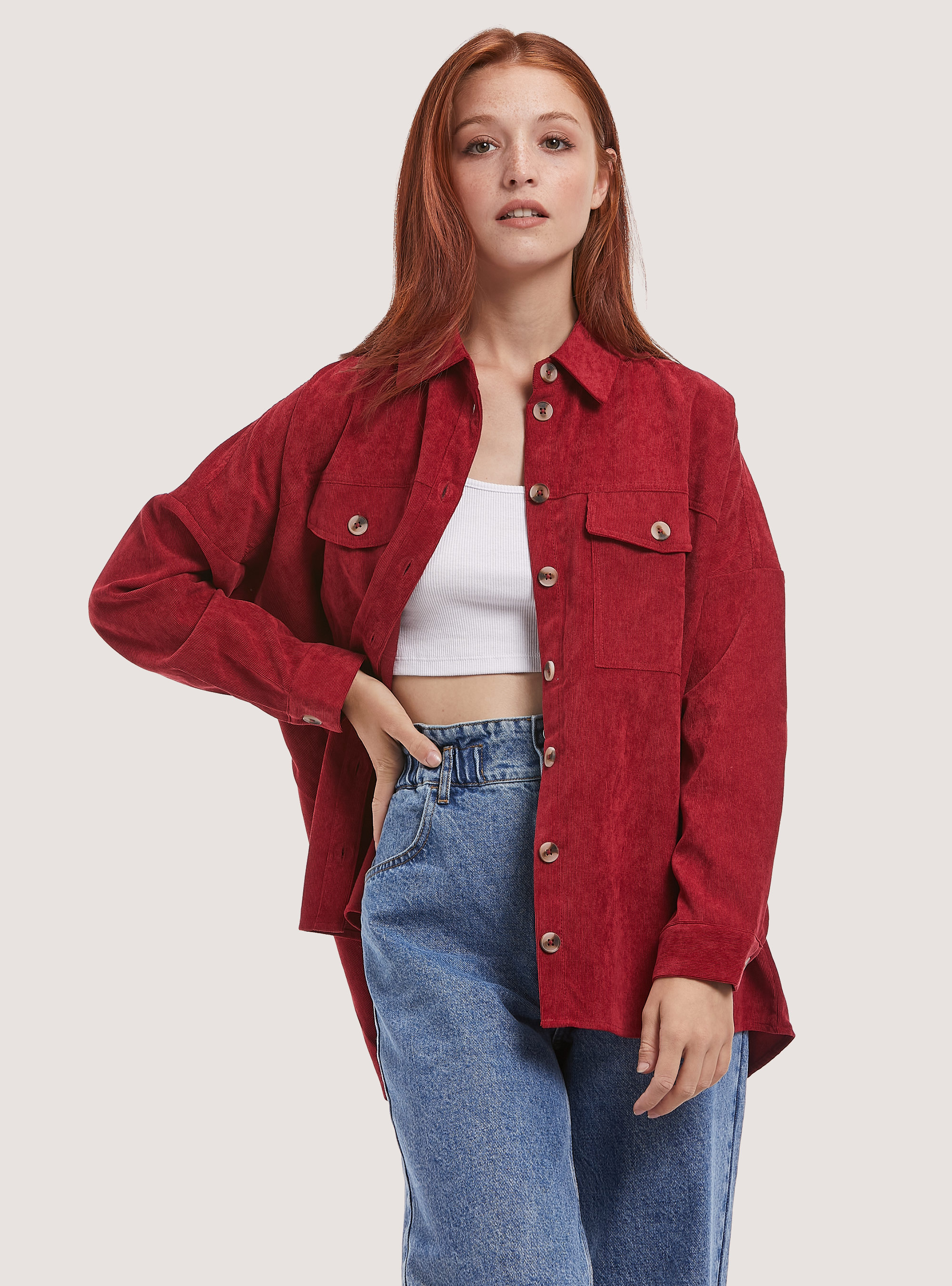 Giacca camicia in velluto a costine, BO2 BORDEAUX MEDIUM