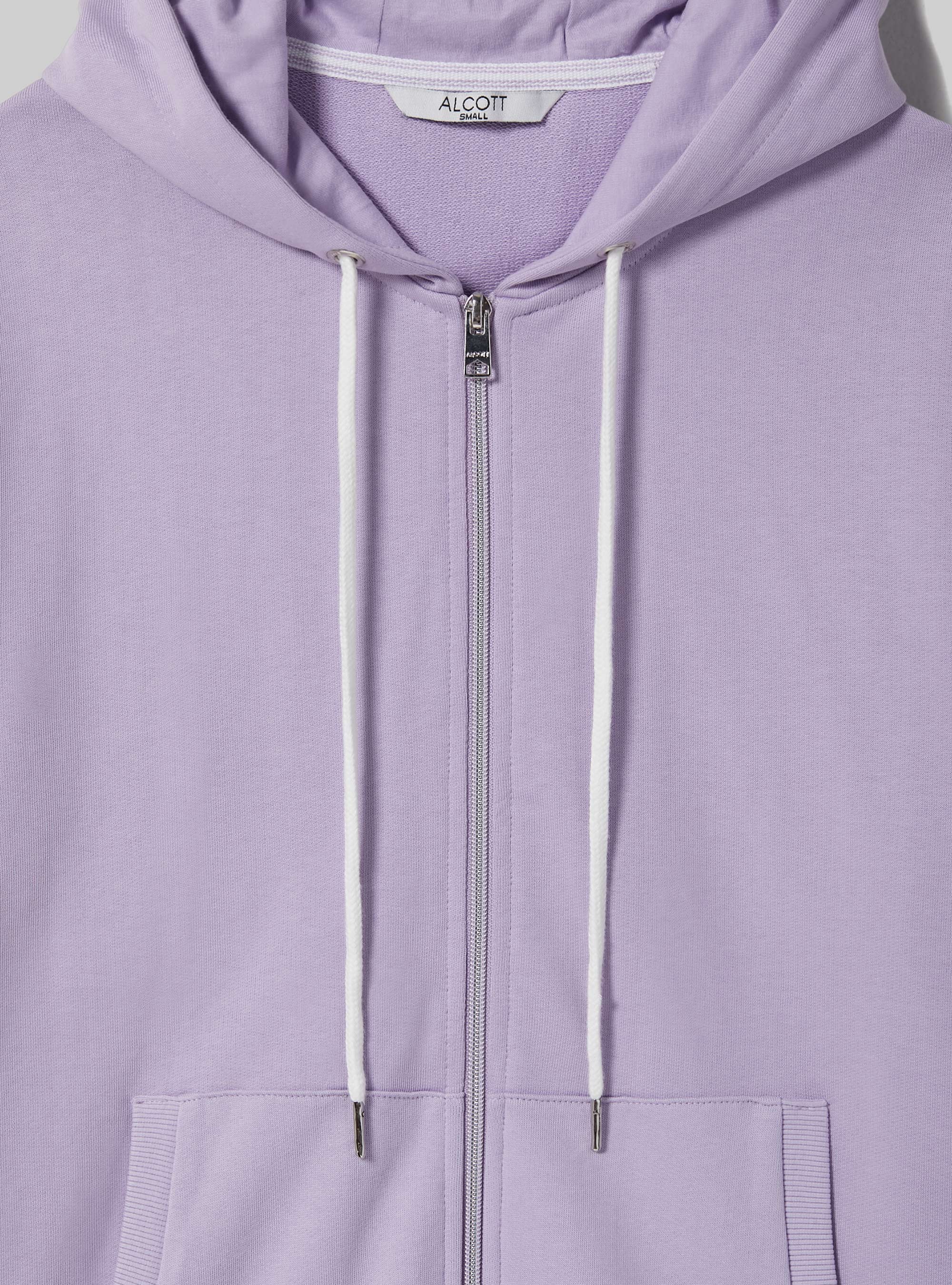 Felpa basic in cotone con zip e cappuccio, C3010 LILLAC