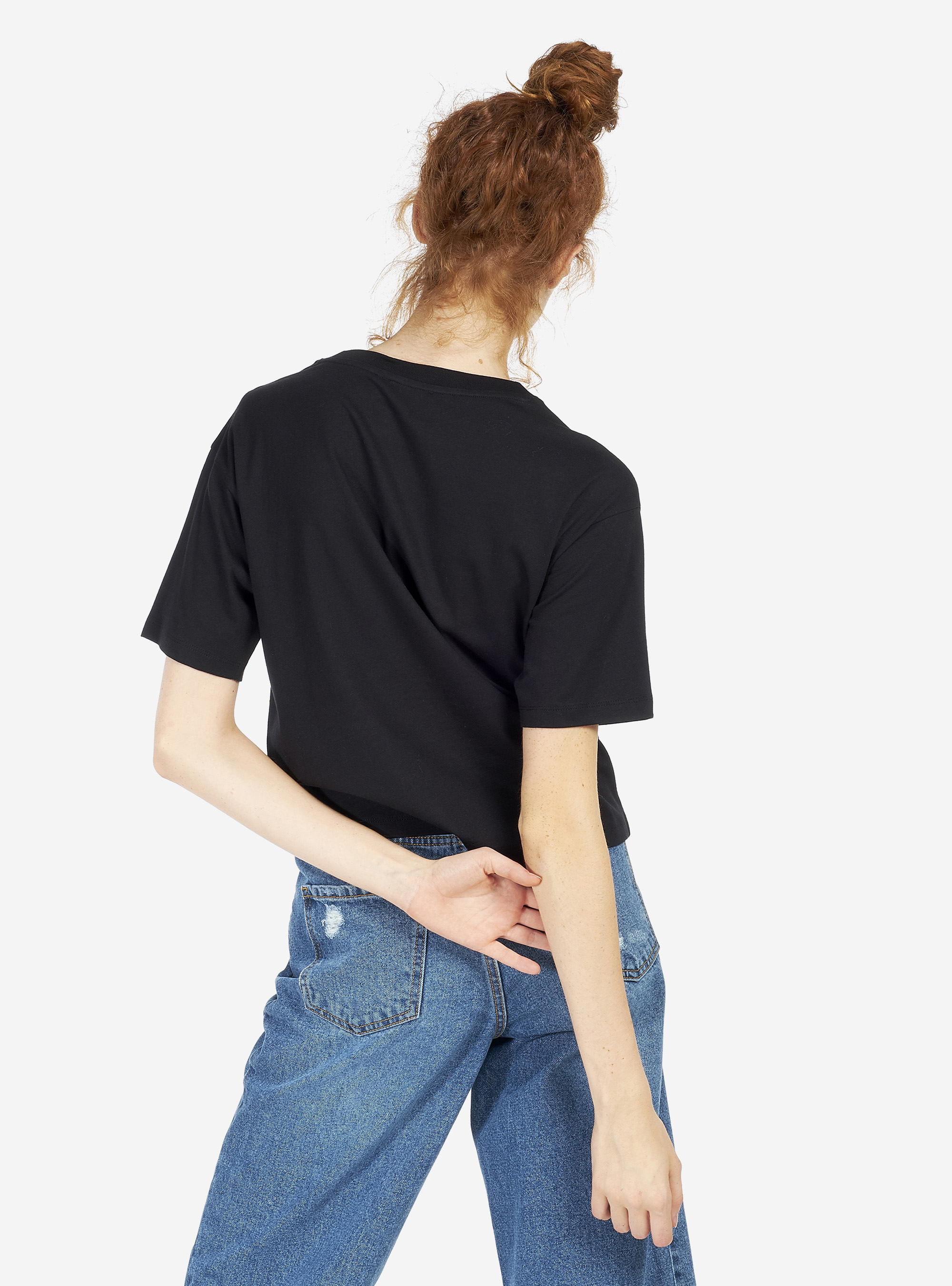 Maglietta cropped con scritta, NERO