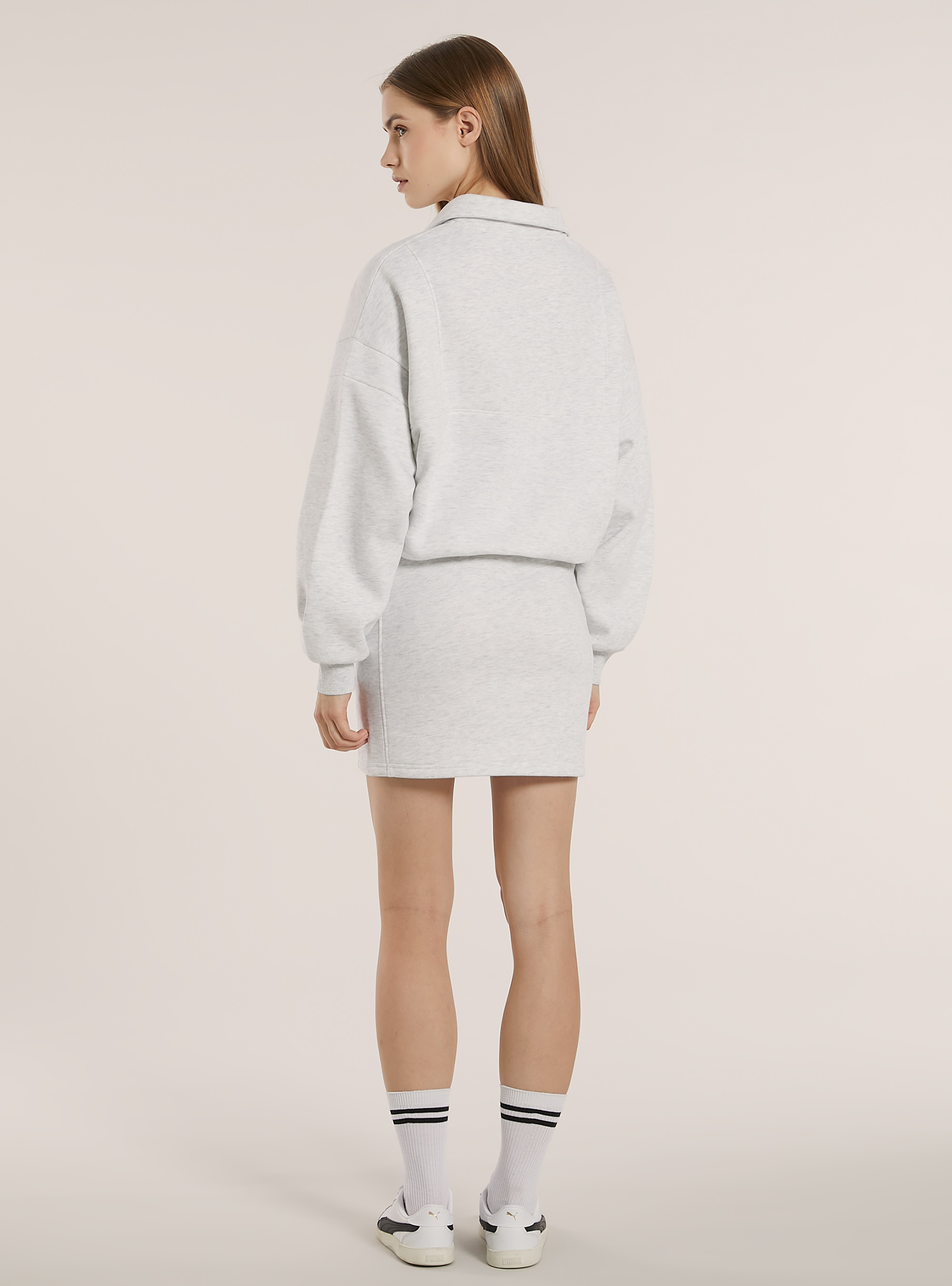 Vestido de forro polar con cuello de media cremallera, MGY3 GREY MEL LIGHT