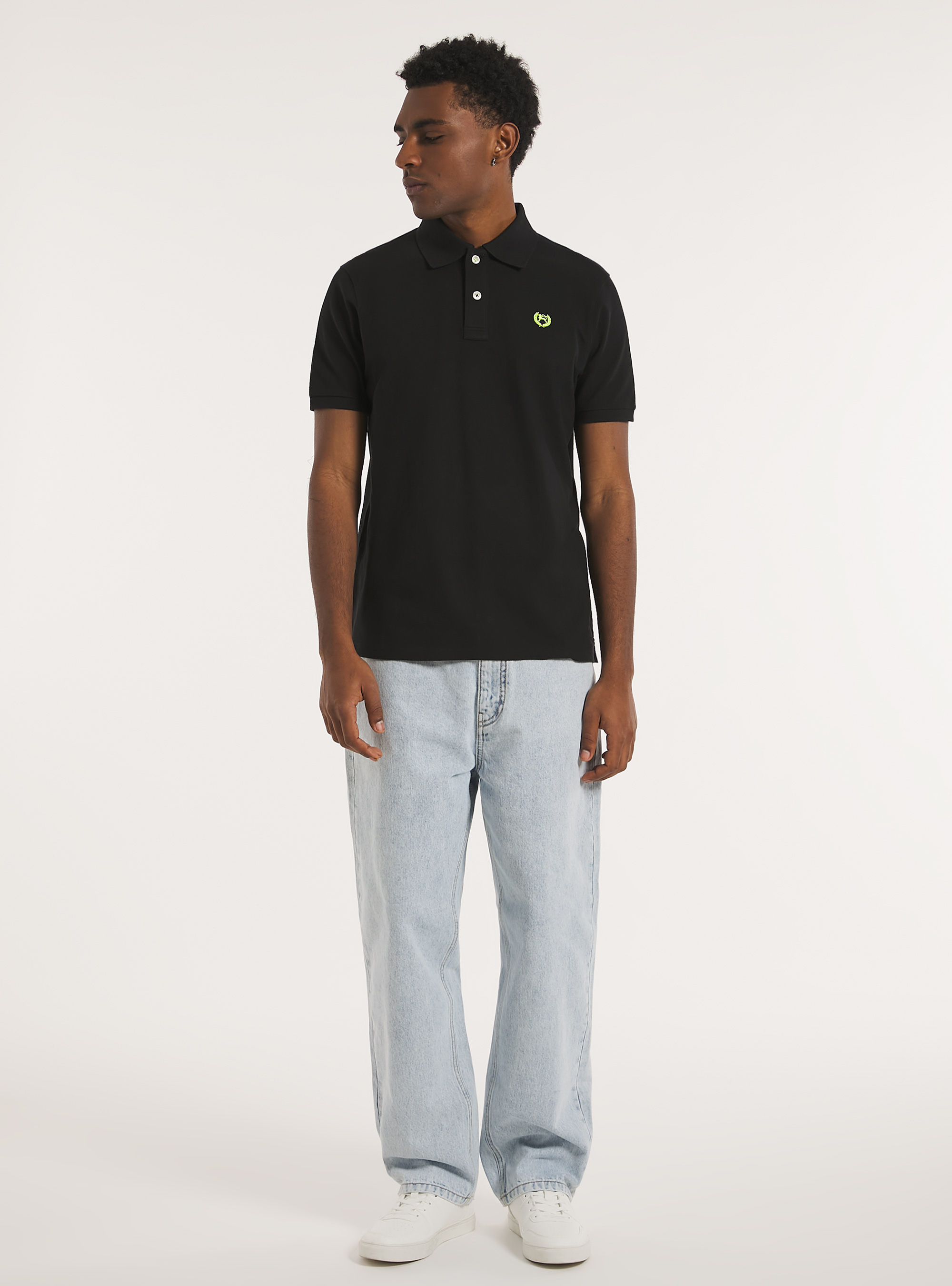 Cotton piqu&eacute; polo shirt with embroidery, BK1 BLACK
