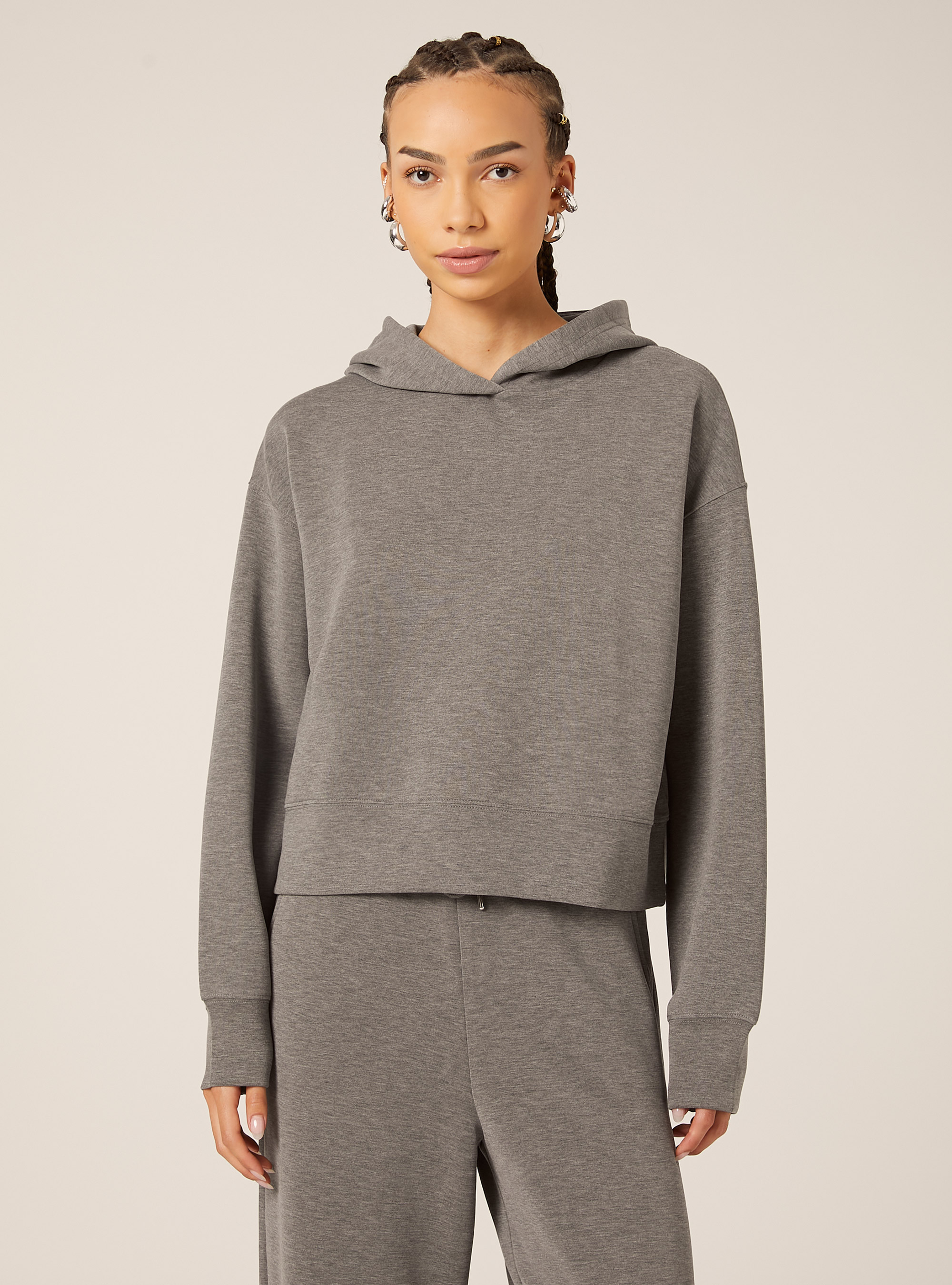 Pull court en molleton doux au toucher, MGY1 GREY MEL DARK