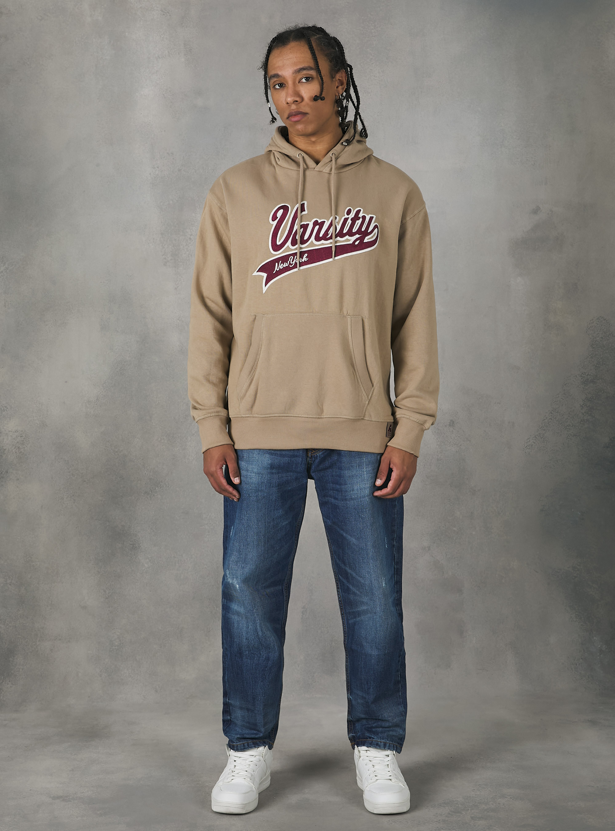 Hoodie with college patch, BG3 BEIGE LIGHT