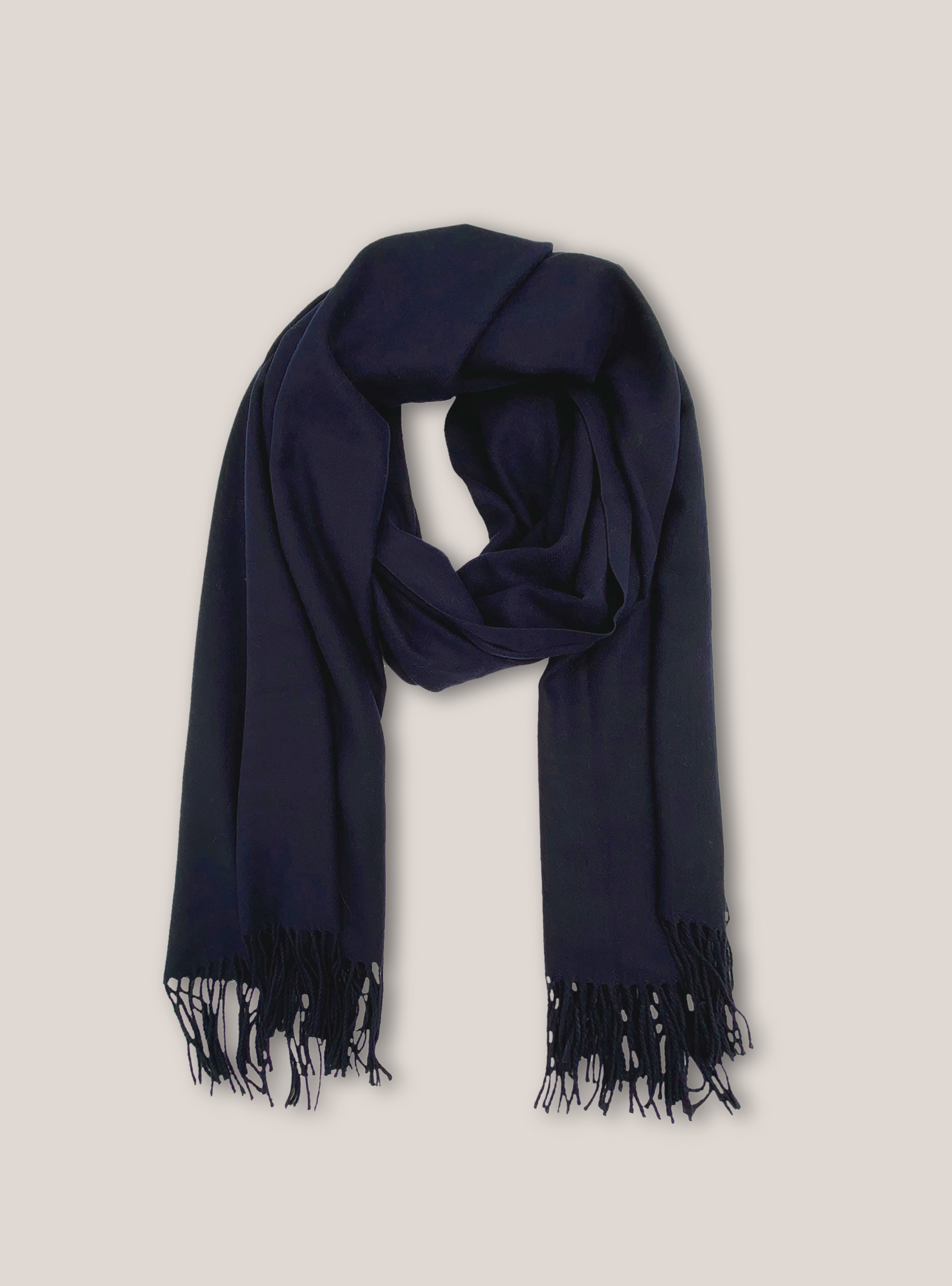 Sciarpa tinta unita con frange, BLUE NAVY