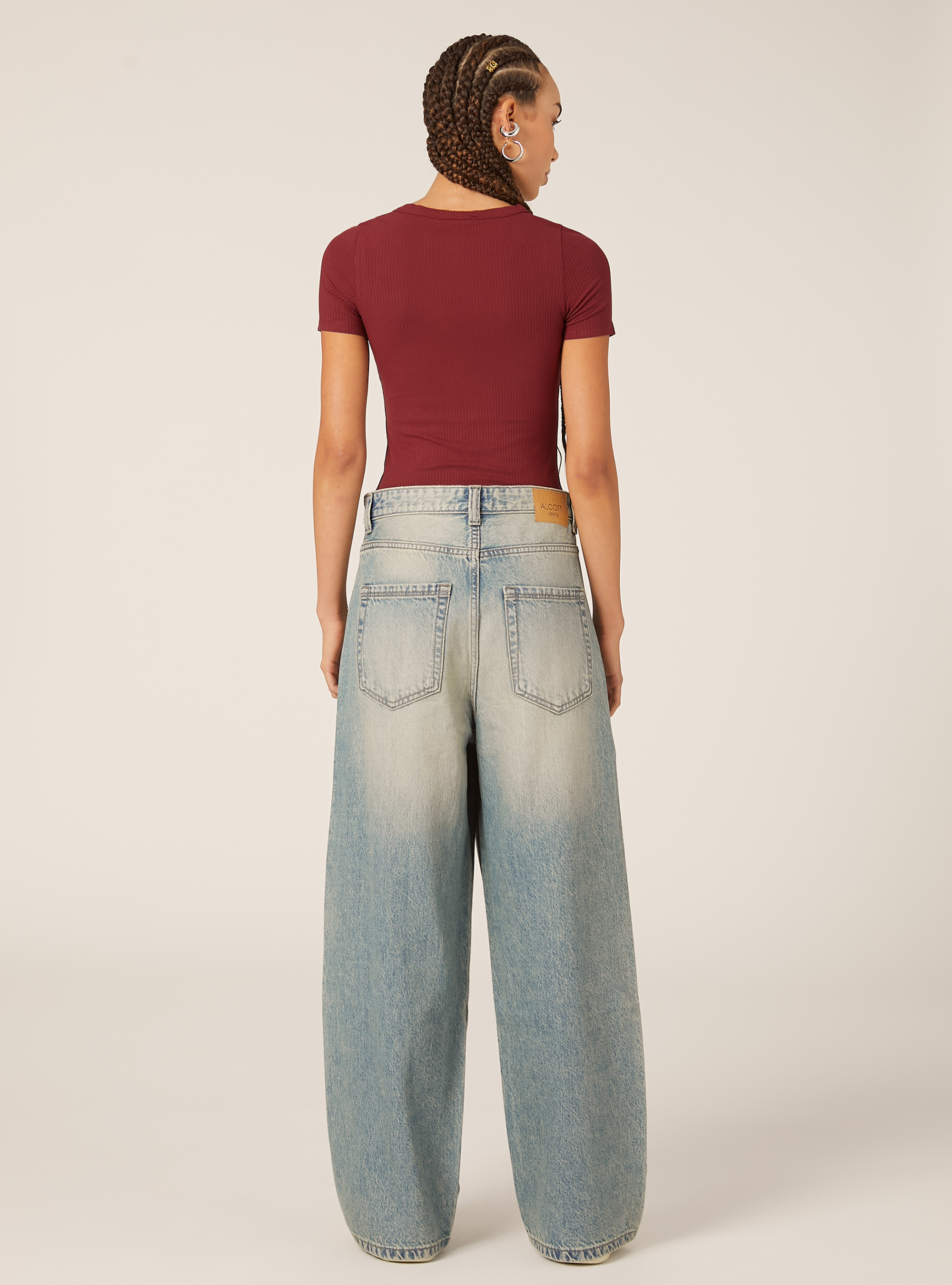 Body à manches courtes cotelées, BO1 BORDEAUX DARK