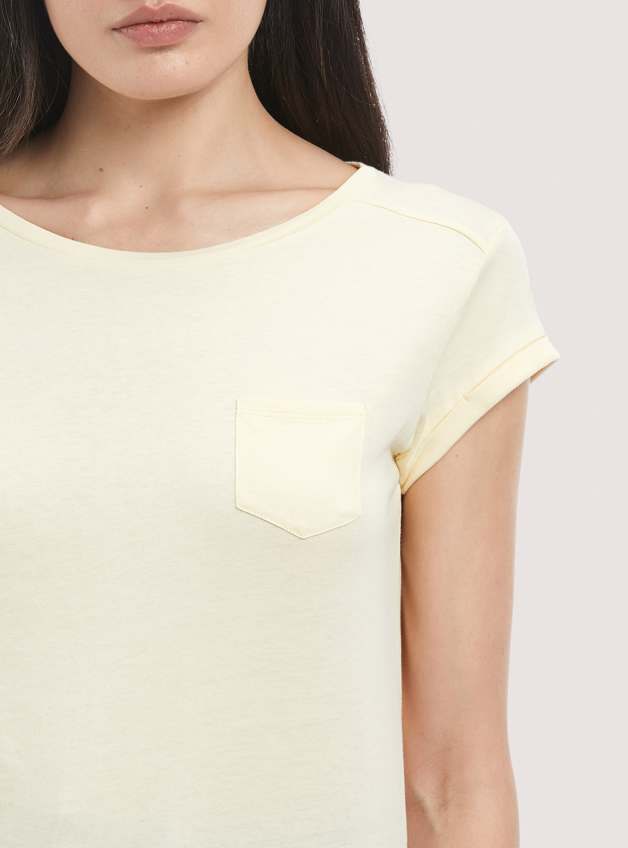 Camiseta b&aacute;sica de algod&oacute;n con bolsillo en el pecho, C7758 YELLOW