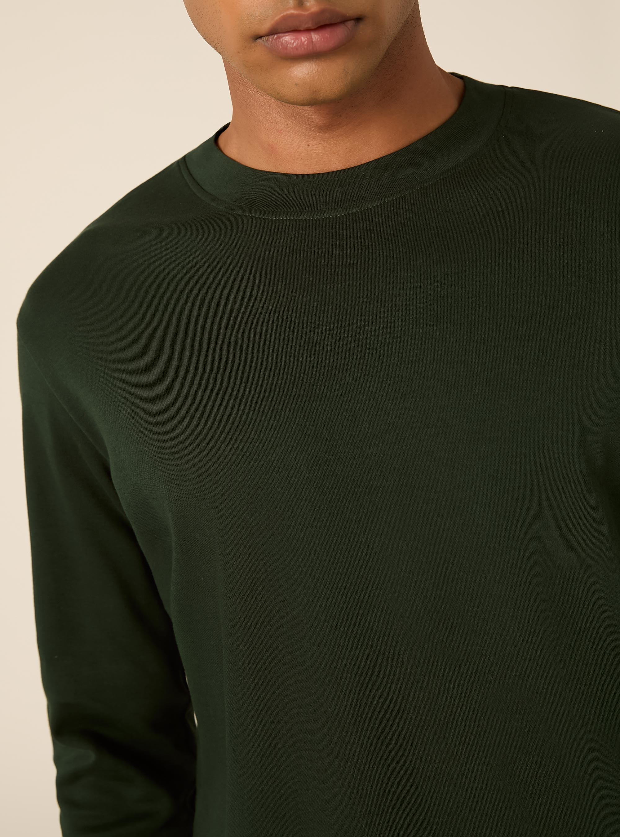 Maglia girocollo maniche lunghe interlock, VERDE SCURO