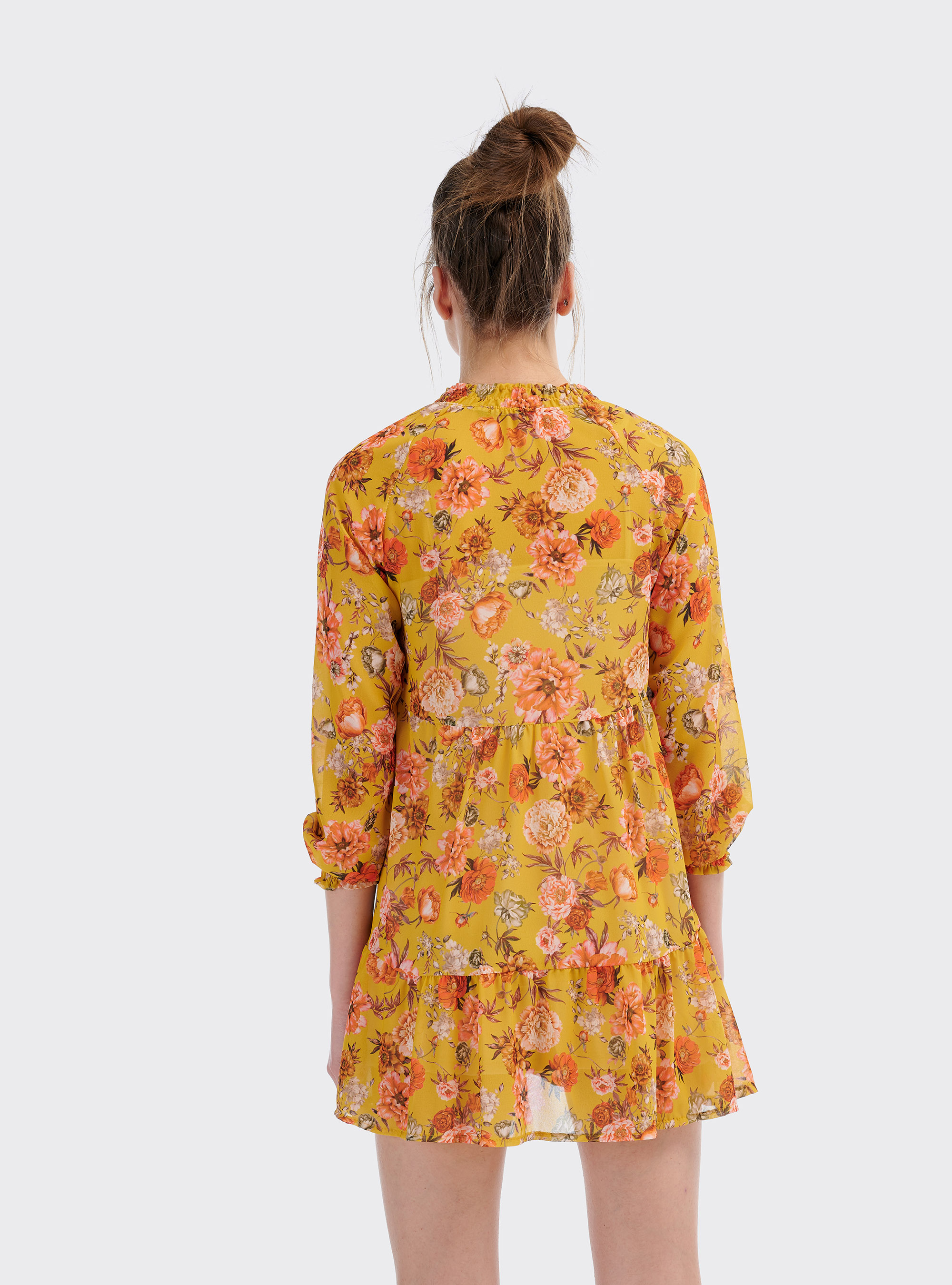 Mini floral dress  with long sleeves, YELLOW