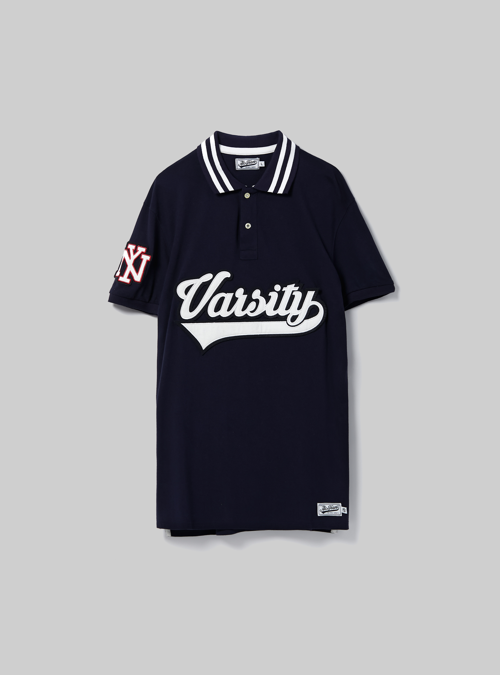 Cotton polo shirt with Varsity patch, C2306 BLU