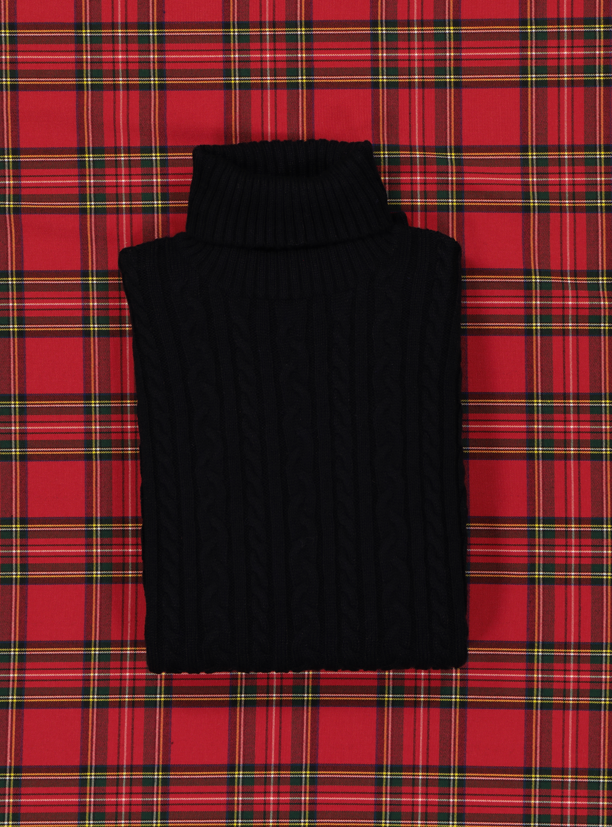 Pullover collo alto a trecce in misto lana, NERO