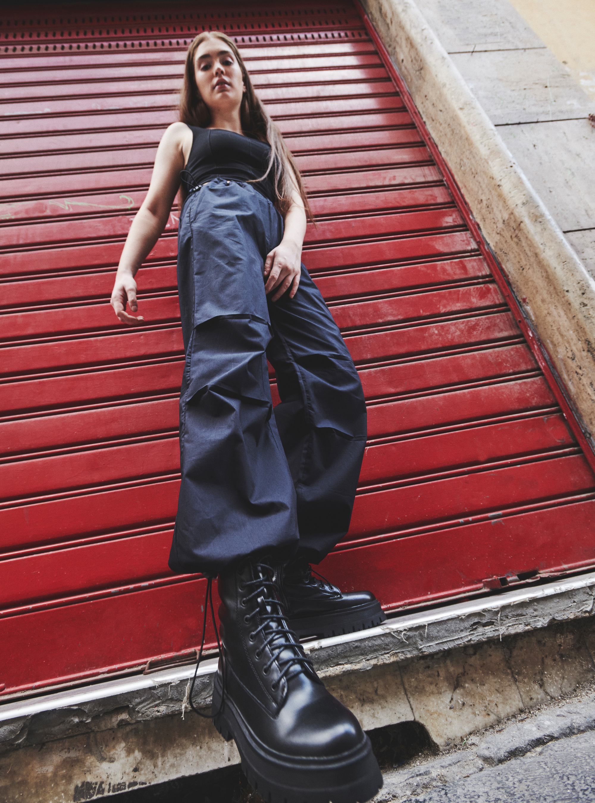 Pantalon de parachute en coton avec bouchons, BK1 BLACK