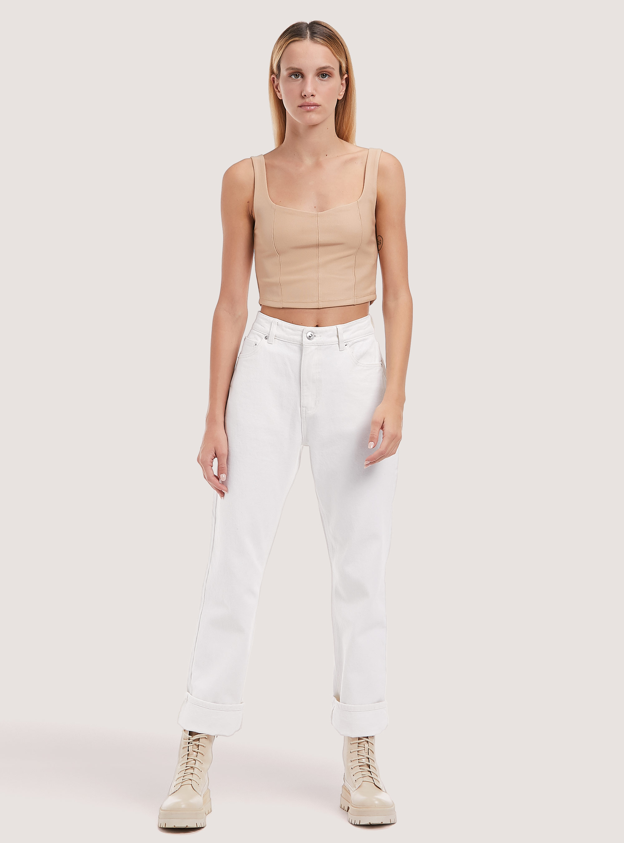 Pantalon en serg&eacute; &agrave; coupe droite, WH1 OFF WHITE