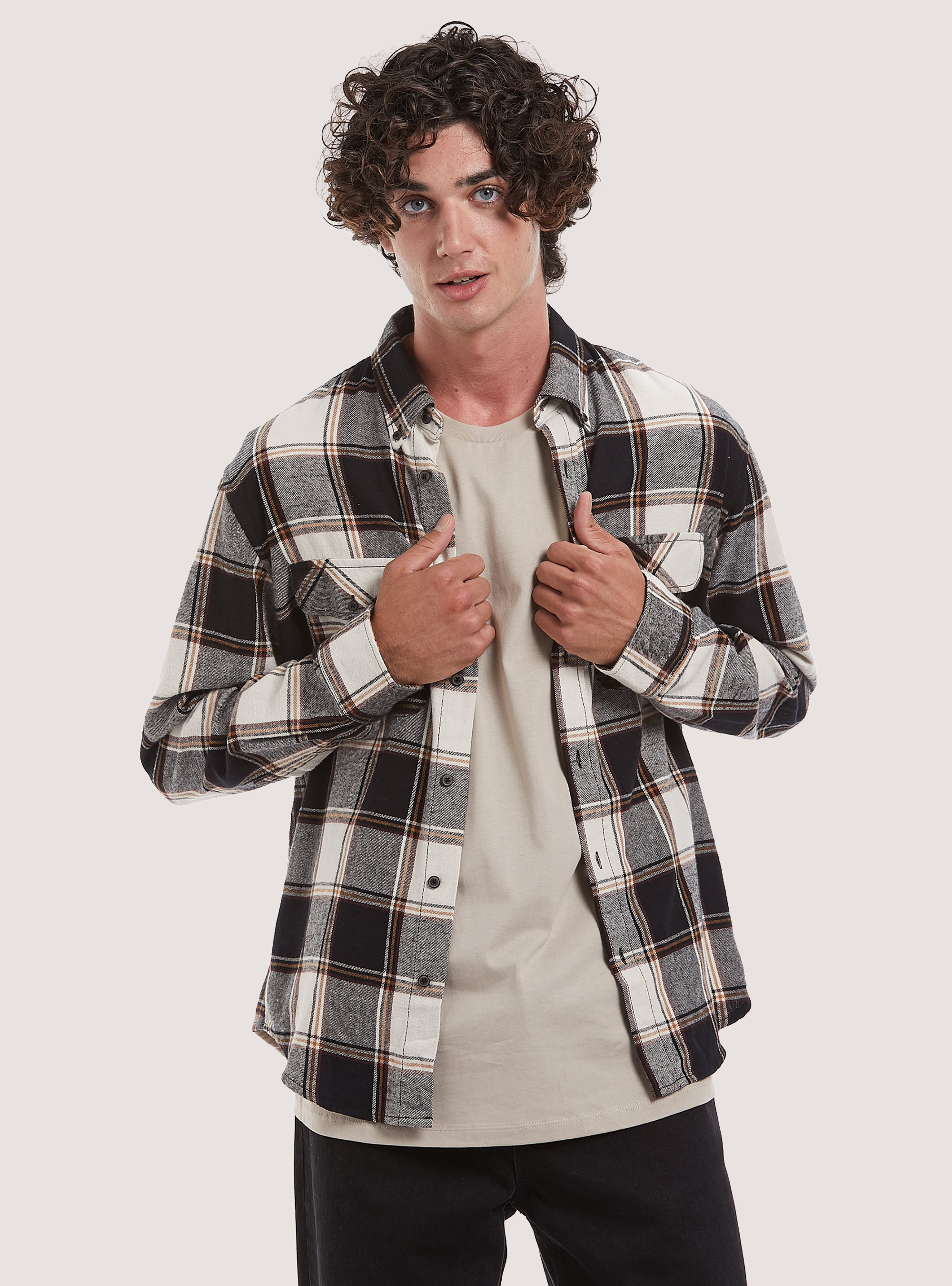 Camicia a quadri in flanella, BK1 BLACK