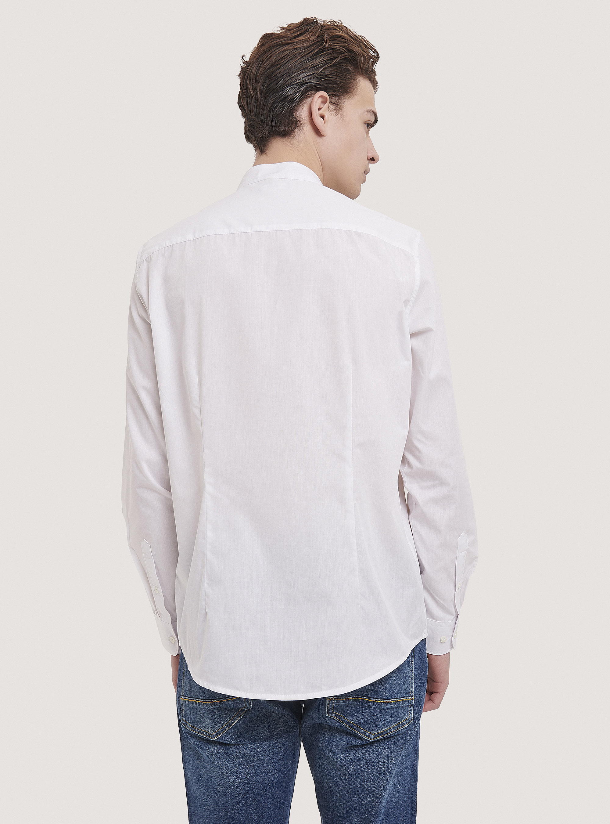 Plain-coloured shirt with Korean collar, WHITE